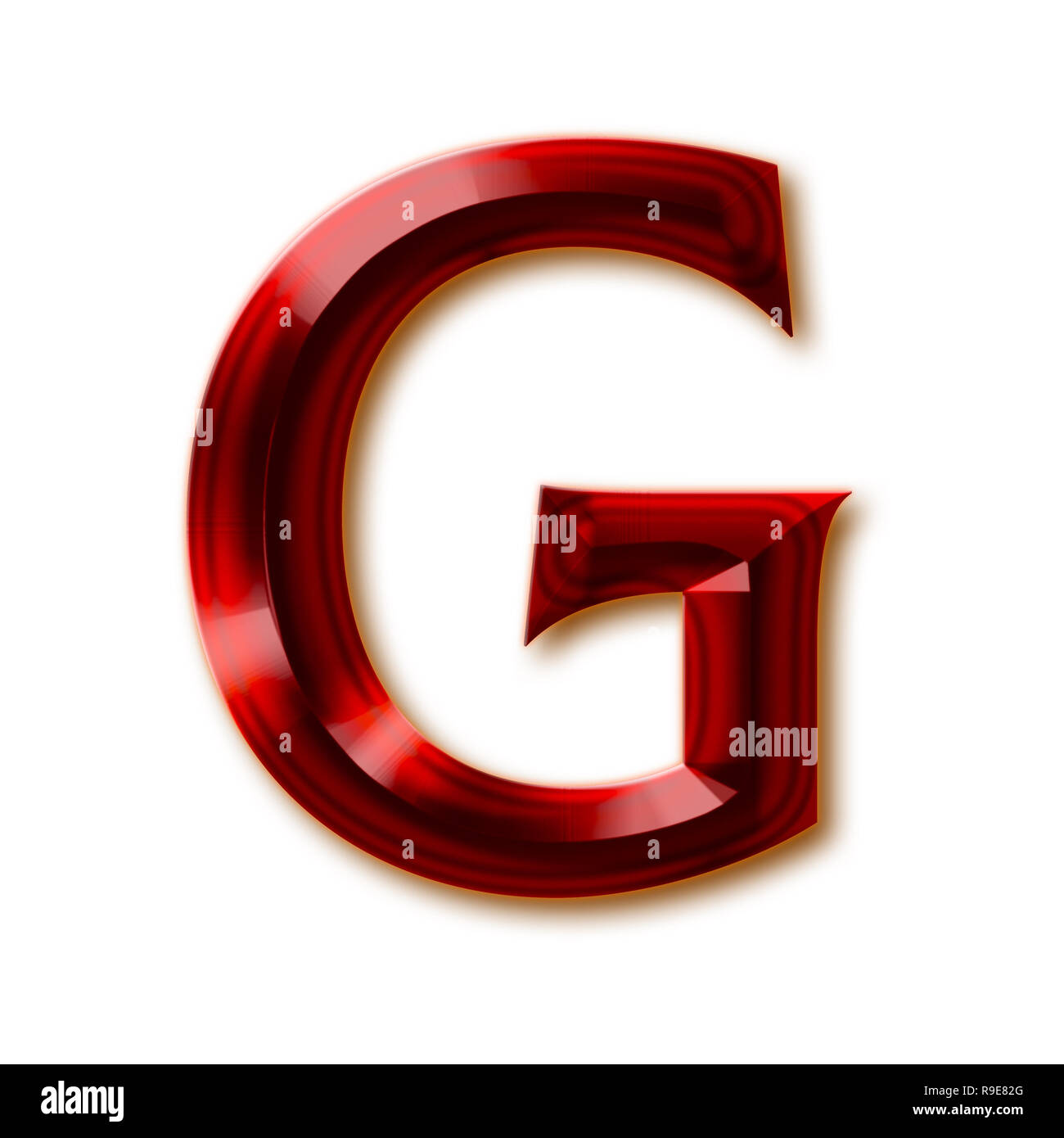 Lettera G da elegante rubino sfaccettato alfabeto, gemma brillante lettere, numeri e segni di punteggiatura Foto Stock