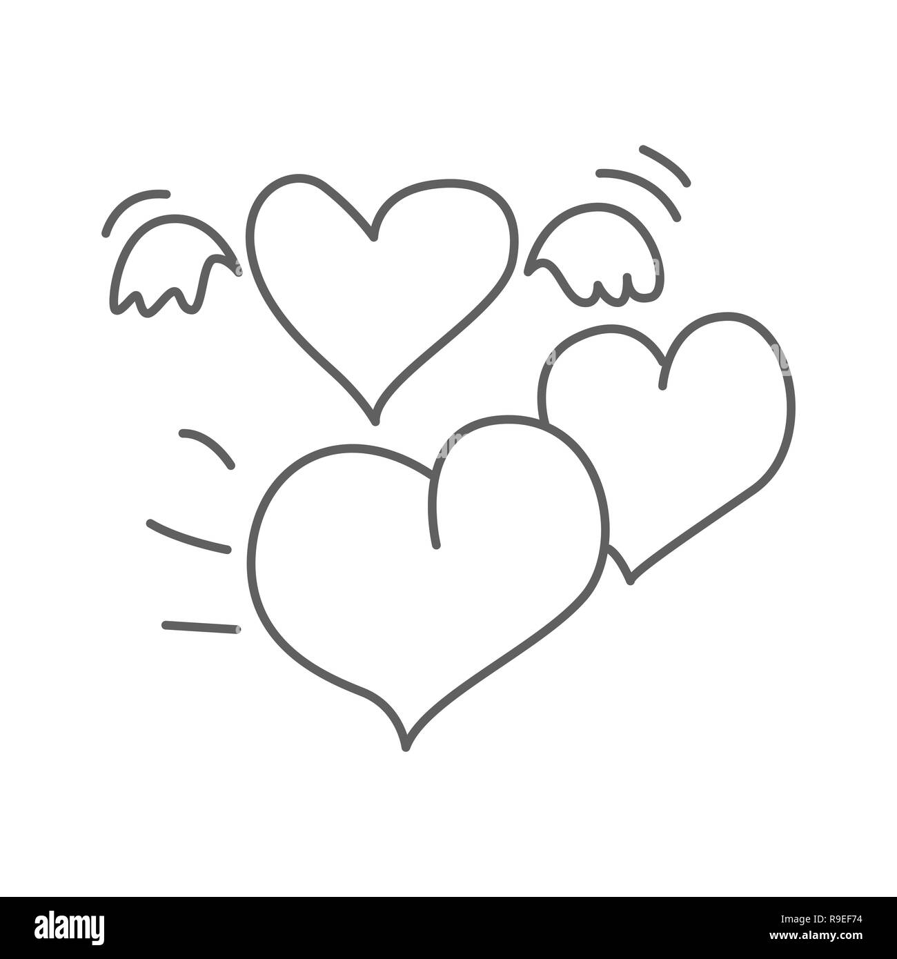 Flying cuori Doodle Icona. Cuore con le ali. Immagine vettoriale Illustrazione Vettoriale
