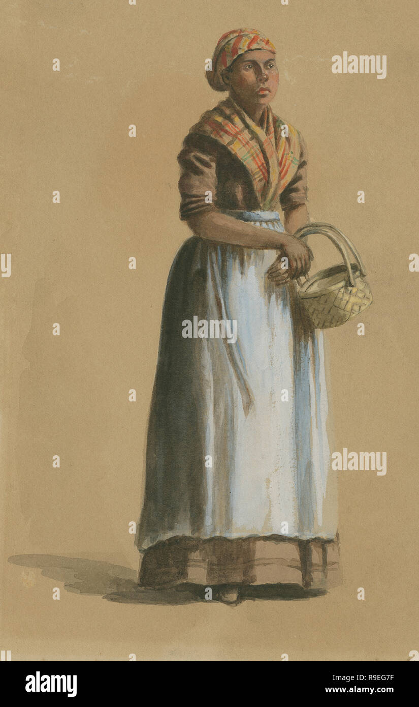 Antique c1890 dipinto raffigurante una donna con cesto. Origine dell'immagine: probabilmente da un artista della California. Fonte: Dipinto originale Foto Stock