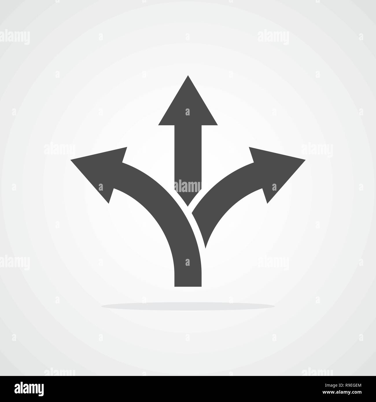 A tre vie della freccia di direzione in stile appartamento. Illustrazione Vettoriale. Direzione strada icona isolato. Illustrazione Vettoriale