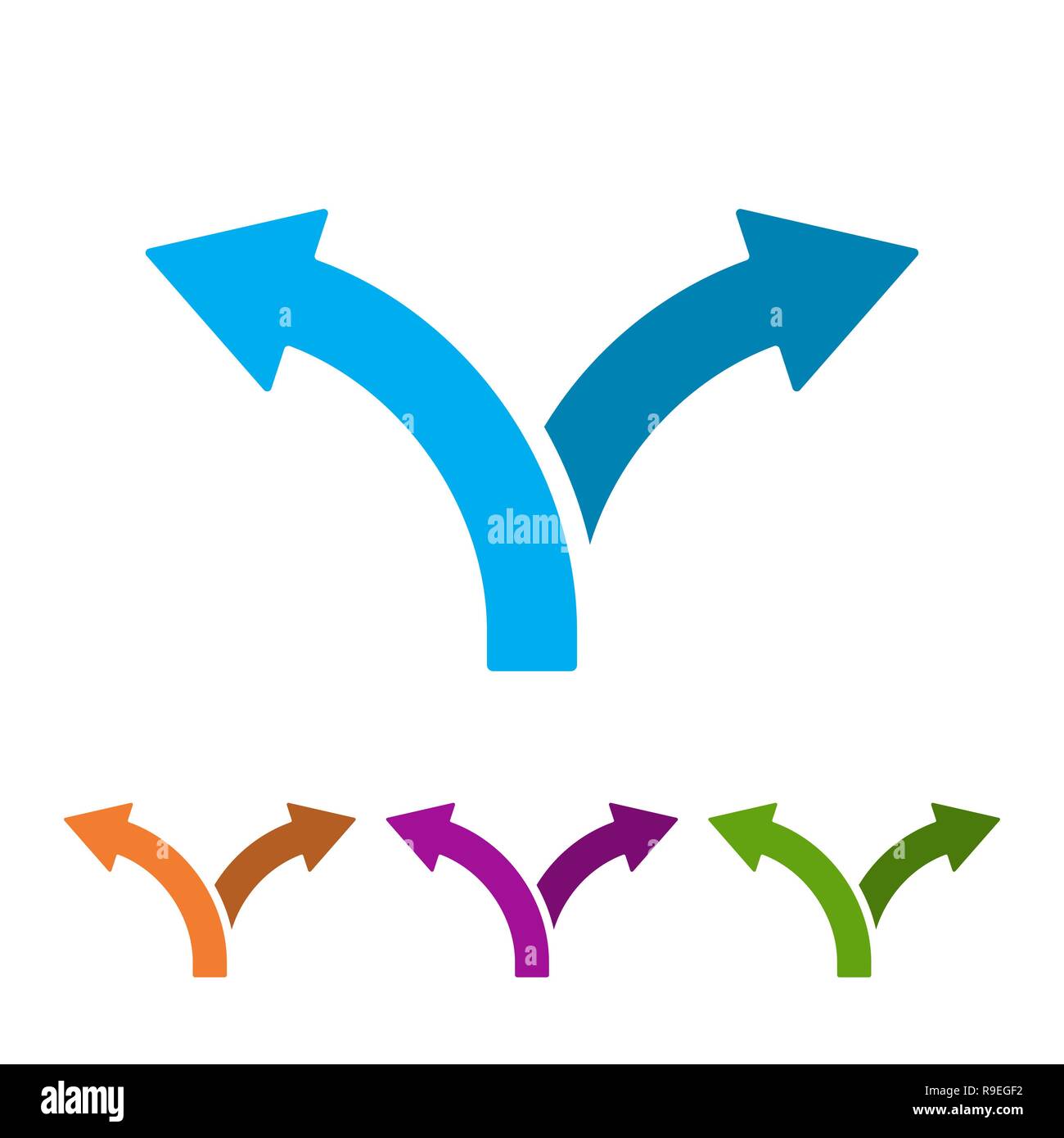Set di due vie frecce di direzione in stile appartamento. Illustrazione Vettoriale. Direzione strada icona isolato. Illustrazione Vettoriale