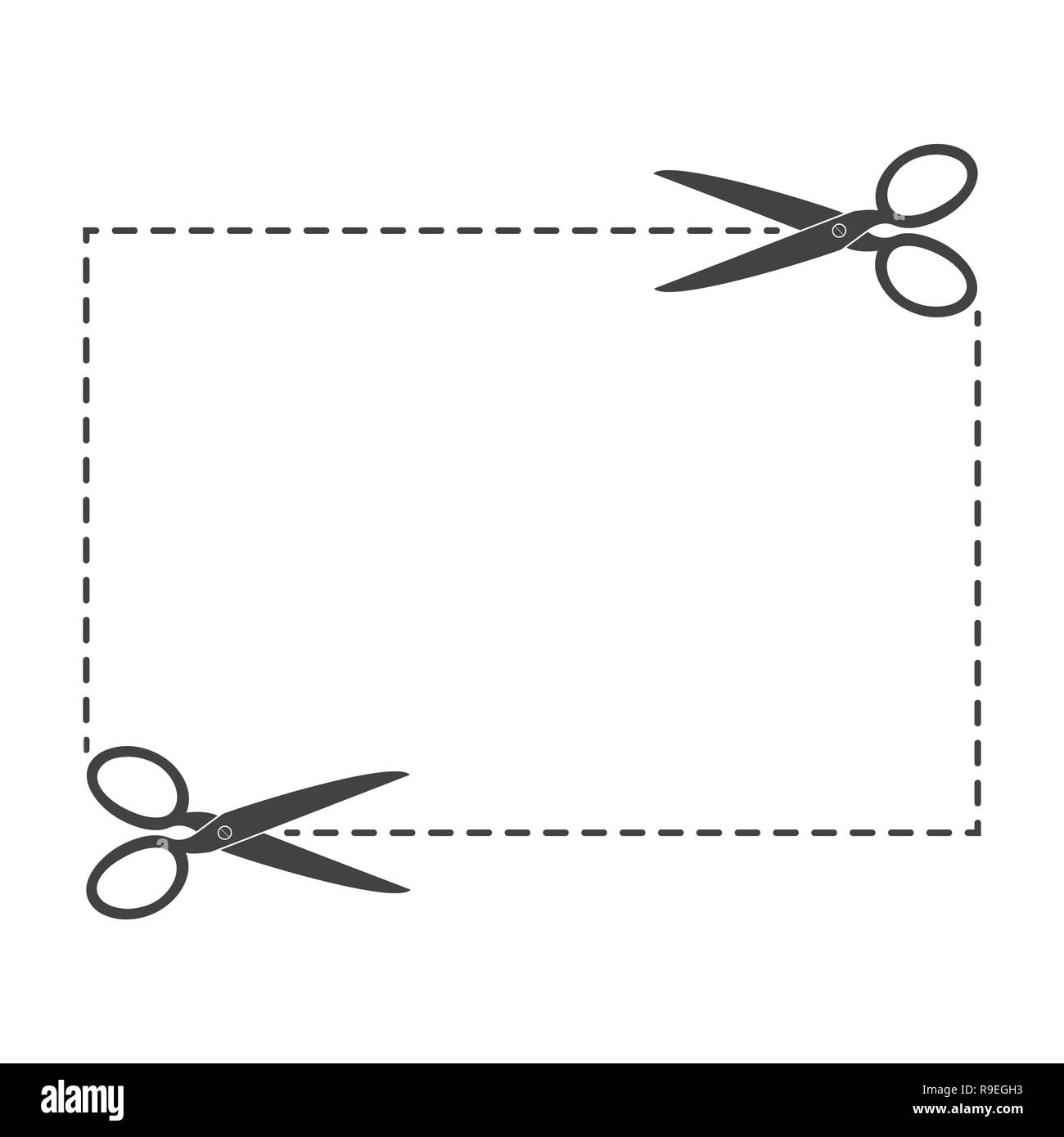 Forbici con linee di taglio. Illustrazione Vettoriale. Coupon confine con le forbici Illustrazione Vettoriale