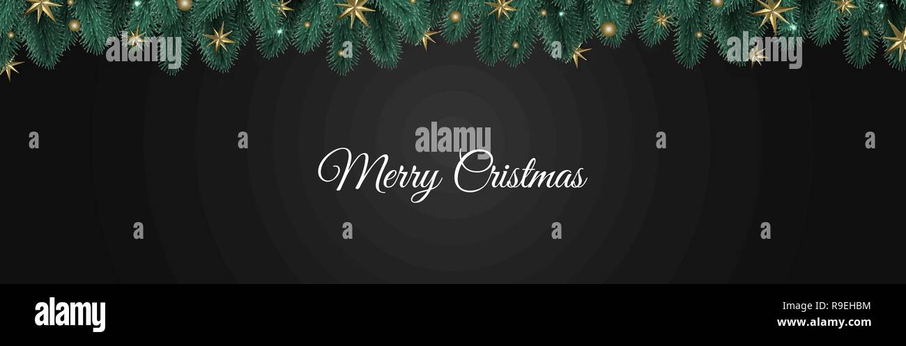 Buon Natale e Felice Anno Nuovo. Sfondo di natale con oro lucente di fiocchi di neve. Biglietto di auguri, vacanze banner, poster web Illustrazione Vettoriale