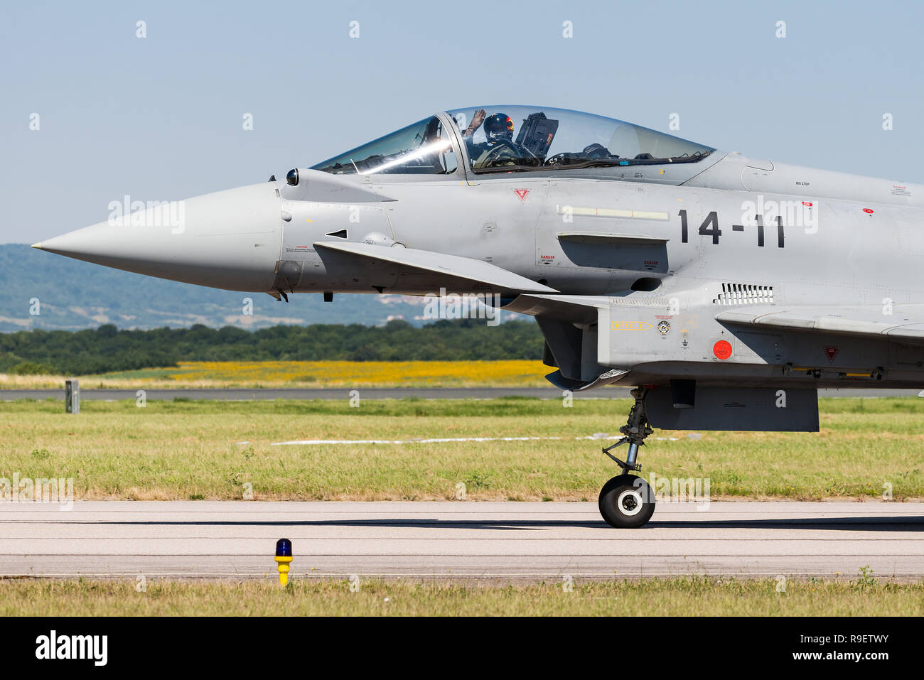 Un Eurofighter Typhoon multirole jet da combattimento della spagnola Air Force. Foto Stock