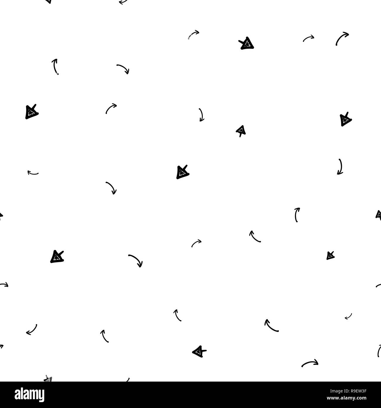 Modello senza giunture. Disegnata a mano con icona perfetta del modello per il design decorativo. Freccia GIÙ Icona di direzione design. Foto Stock
