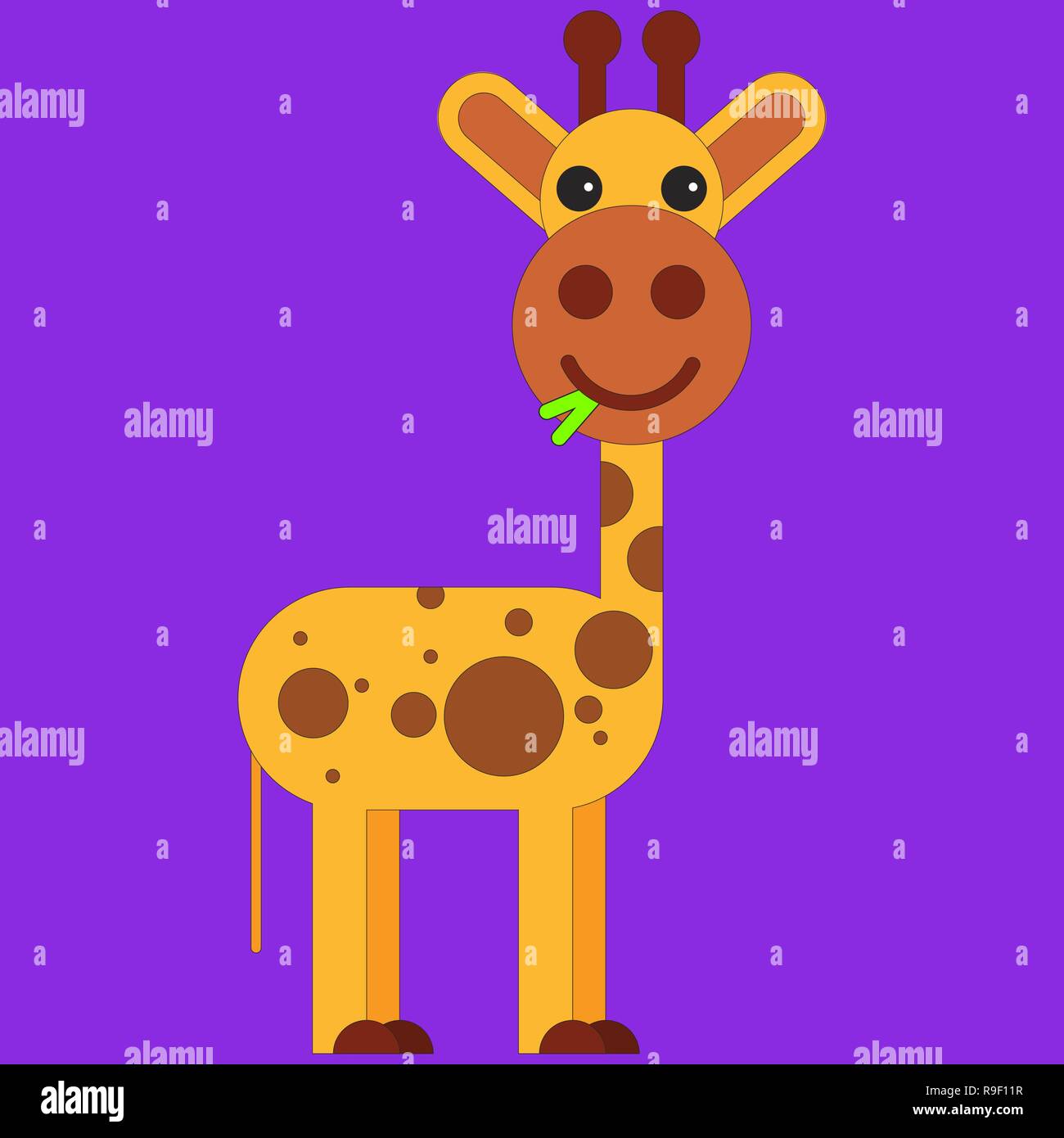 La giraffa in cartoon in stile appartamento. Illustrazione Vettoriale sul colore di sfondo Illustrazione Vettoriale