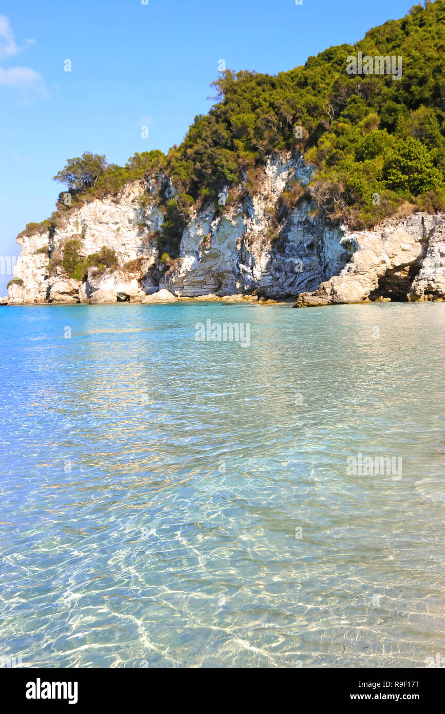 Paesaggio della spiaggia Voutoumi Antipaxos ISOLE IONIE Grecia Foto Stock