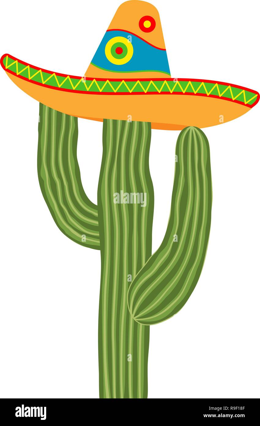 Coloratissimo cartoon cactus nel sombrero hat Illustrazione Vettoriale