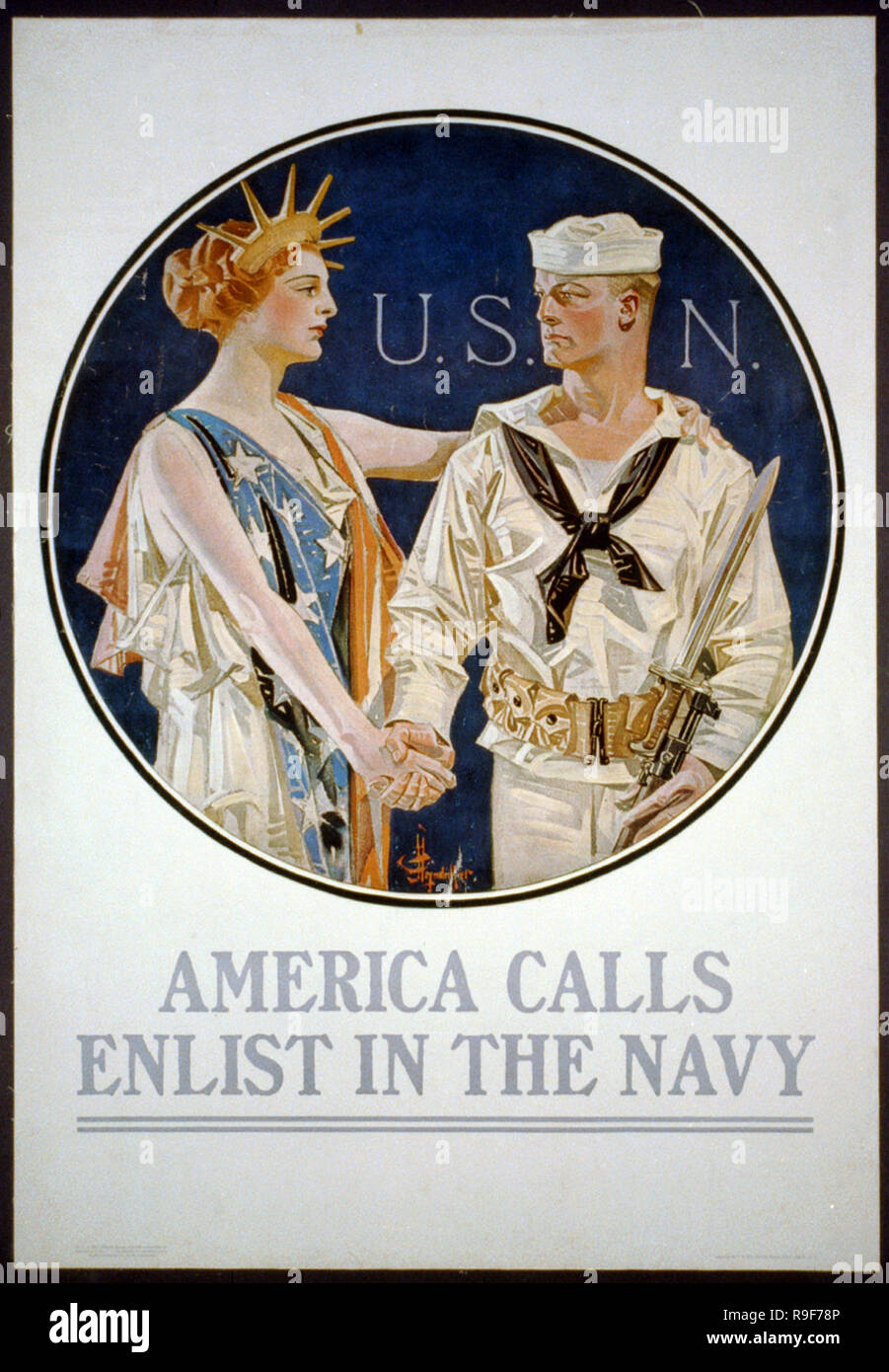 America chiamate, arruolarsi nella Marina Militare reclutamento poster da J.C. Leyendecker. Foto Stock