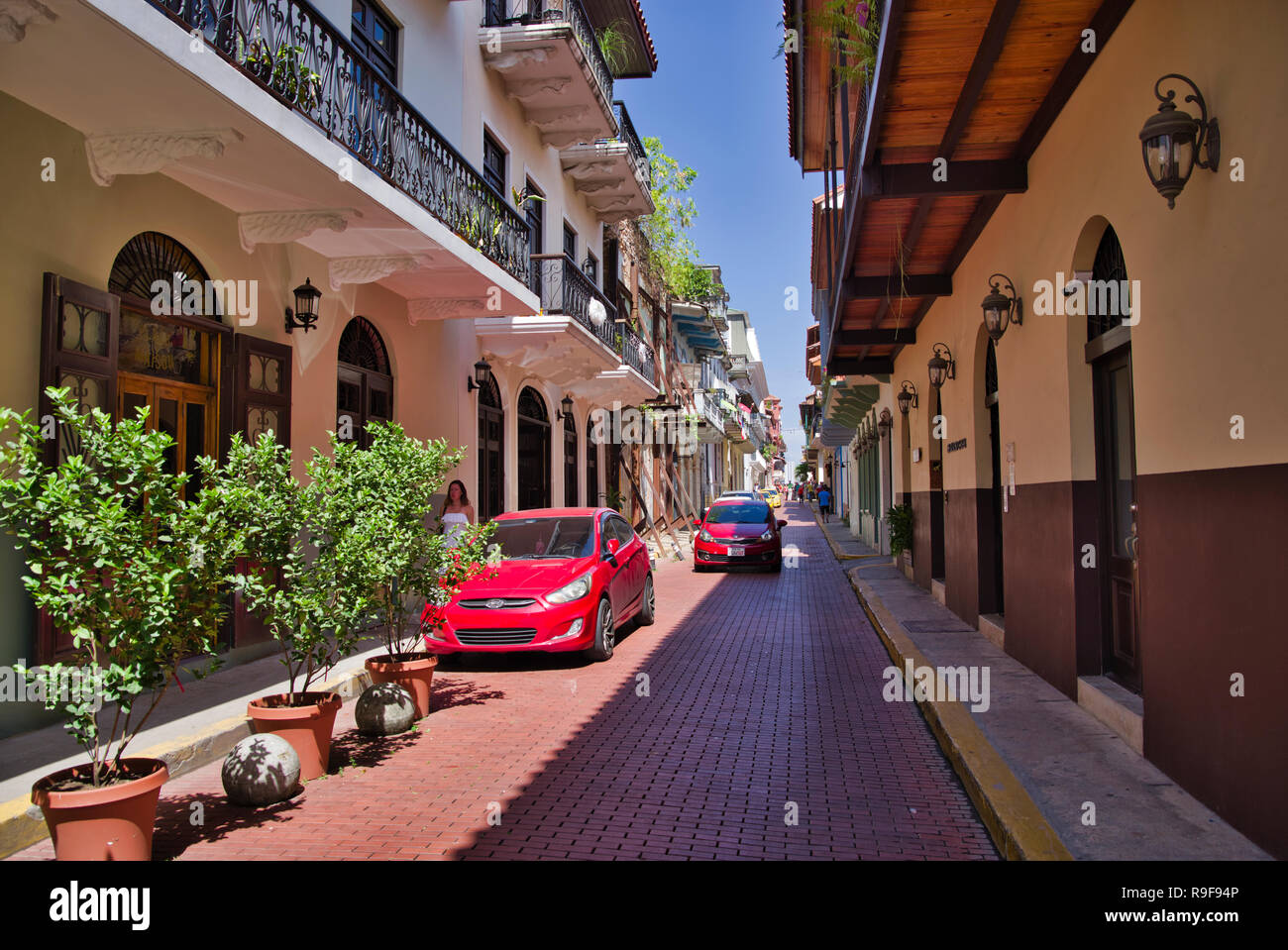 Città di Panama, Cacso Viejo, scene di strada, stile coloniale degli edifici Foto Stock