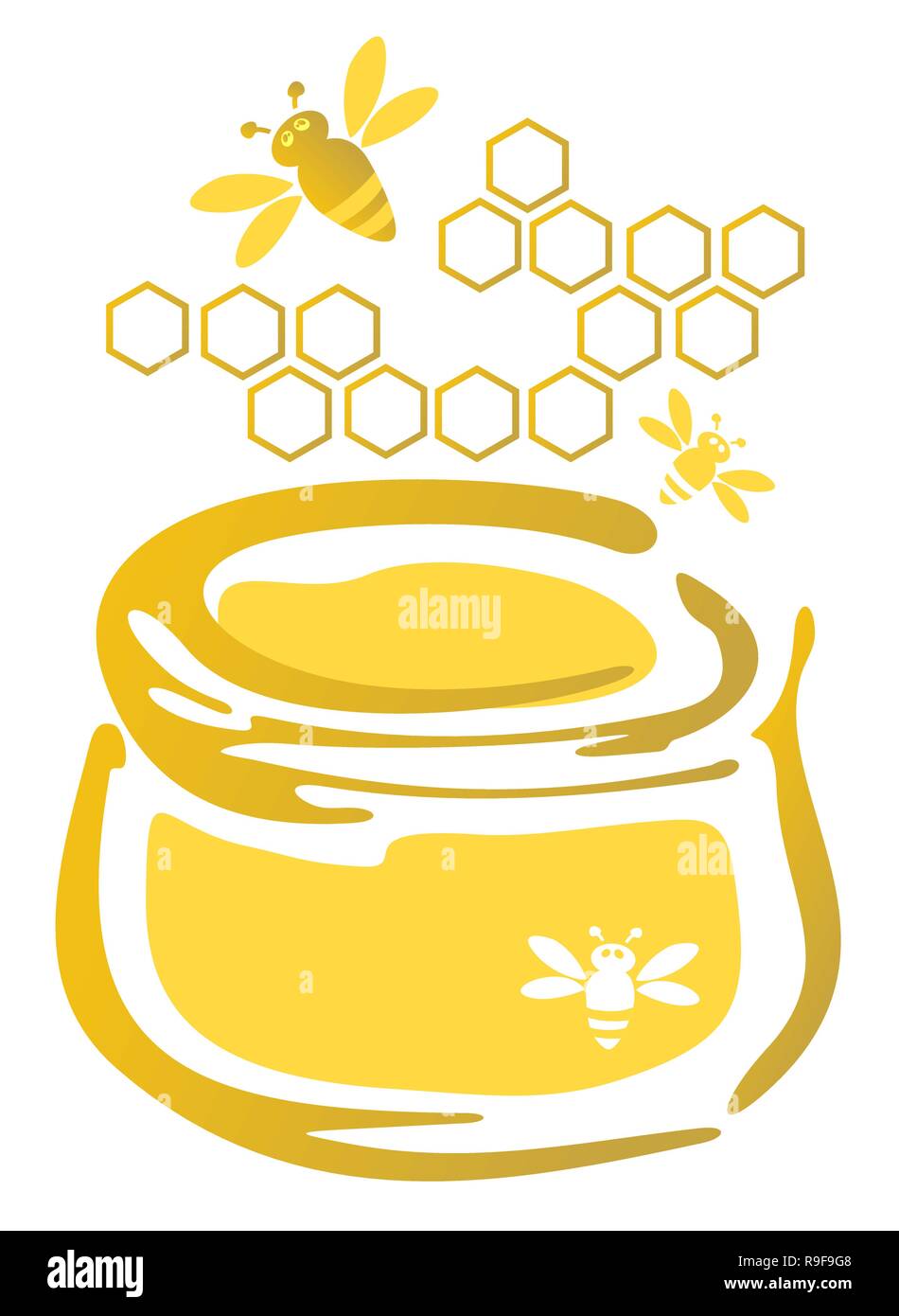 Celle di cera con il dolce miele delle api,vettore - nido isolato su bianco bavkground,le api ed il miele Vettore, lavorando le api sul favo di miele,Bumble Bee Miele Clip Illustrazione Vettoriale