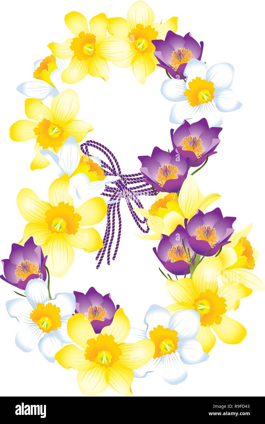 Biglietto di auguri con il 8 marzo, fiori narcisi e crochi Immagine e  Vettoriale - Alamy