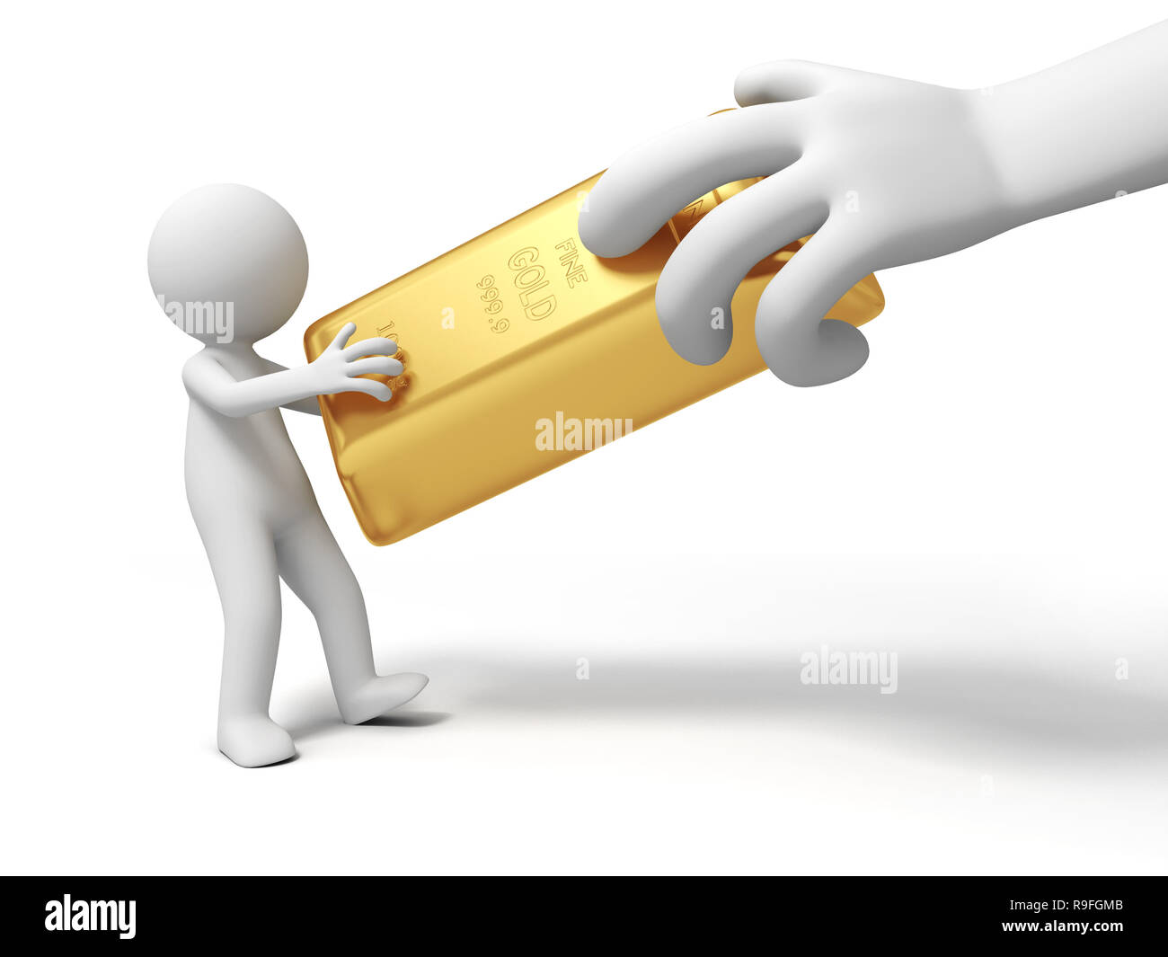 L'oro,soldi,una grossa mano rob un mattone in oro Foto Stock