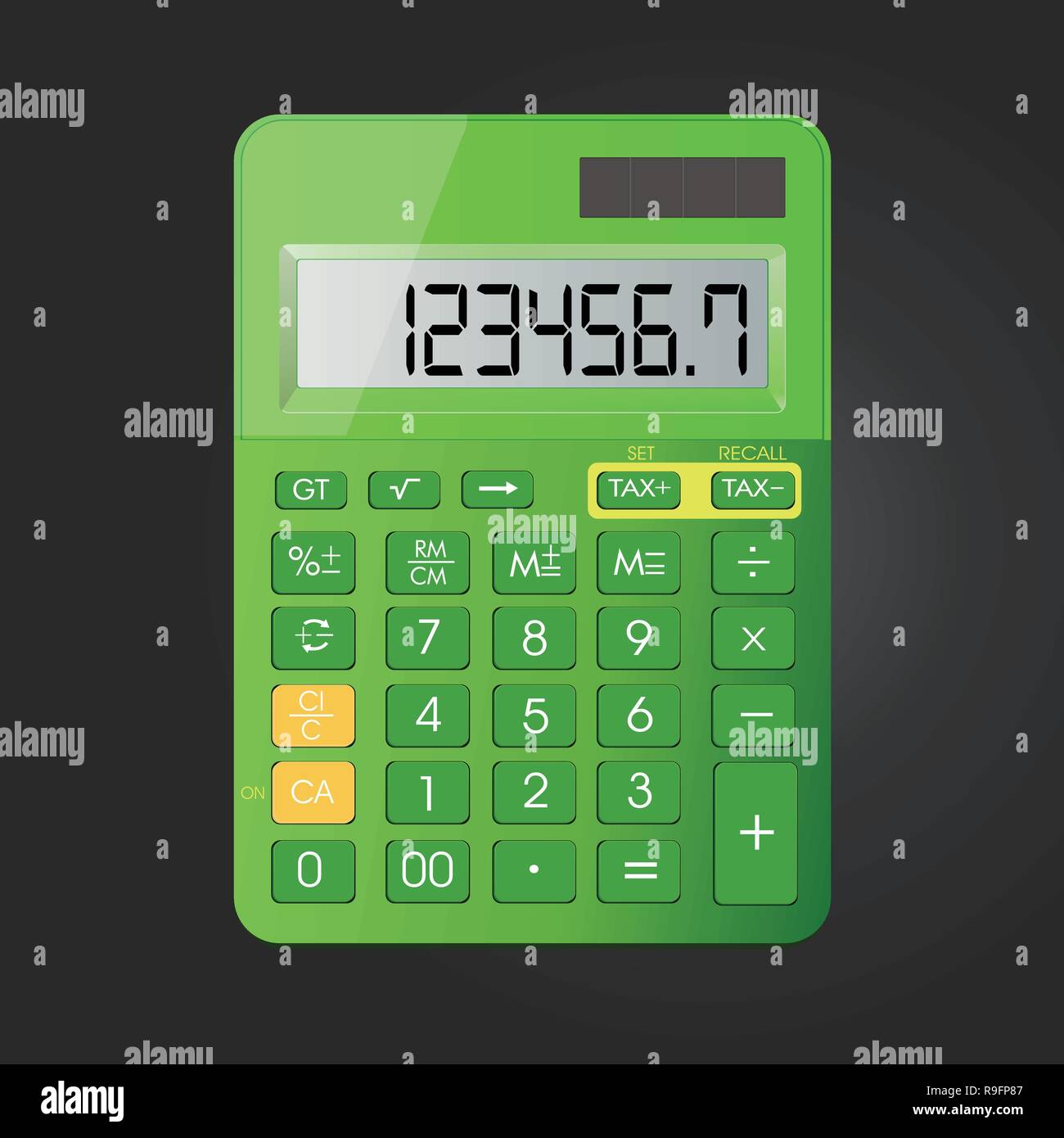 Calcolatrice realistica icona vettore isolato su sfondo nero, illustrazione  vettoriale Immagine e Vettoriale - Alamy