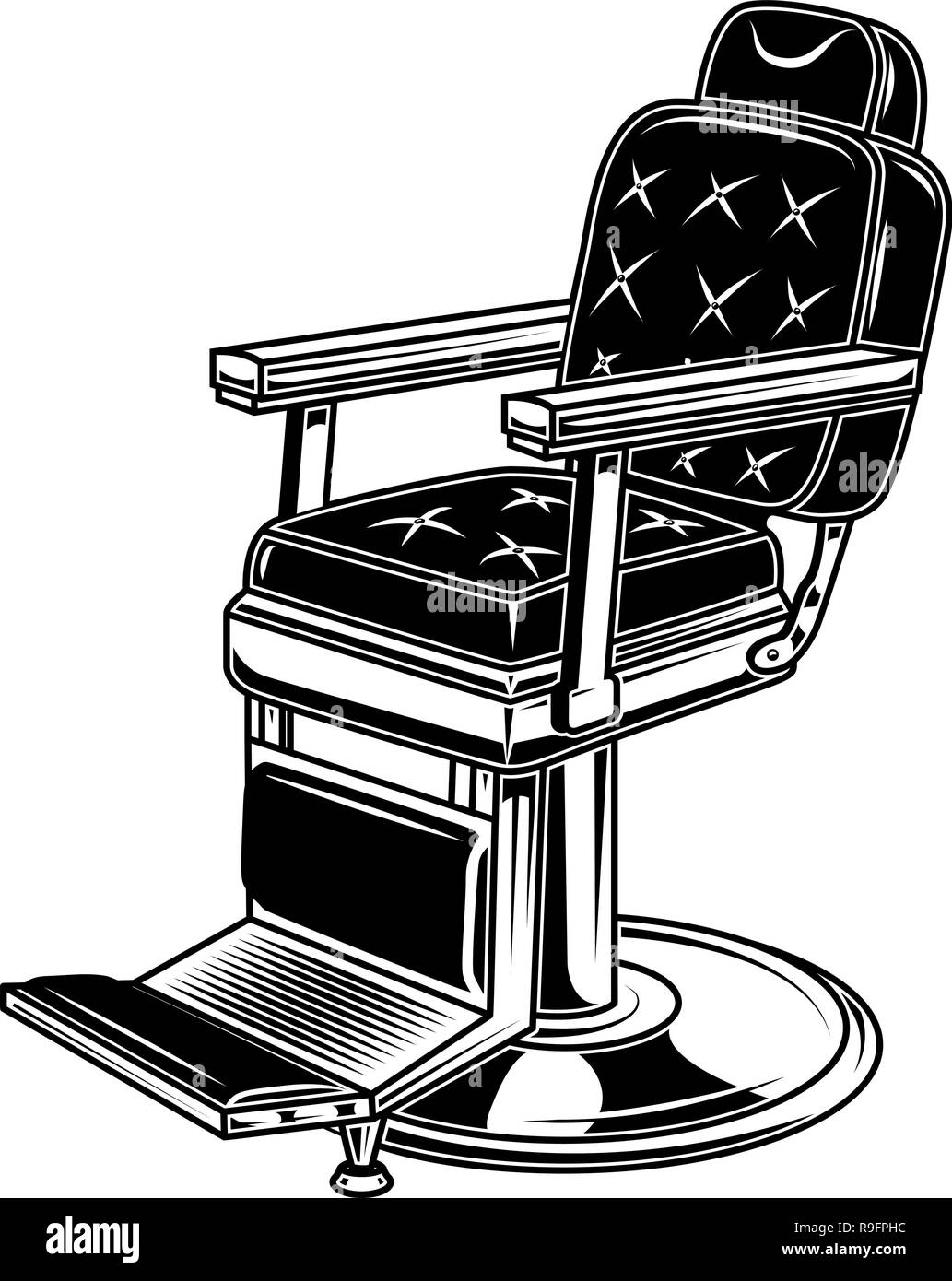 Barber shop sedia illustrazione in stile di incisione. Elemento di design per il logo, marchio, segno, poster, t-shirt. Illustrazione Vettoriale Illustrazione Vettoriale
