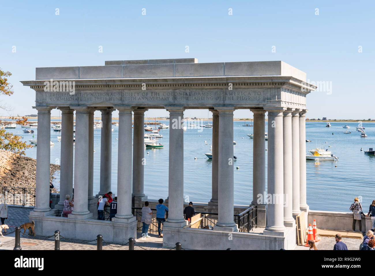 PLYMOUTH, MA - 30 settembre 2018: Plymouth Rock sito monumento dei pellegrini di atterraggio in Plymouth, Massachusetts Foto Stock