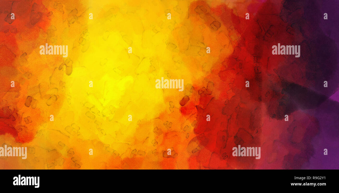 Arancione rosso viola acquerello gradiente dello sfondo. Colorata illustrazione digitale simulazione vera acquerello con trama della carta. Foto Stock