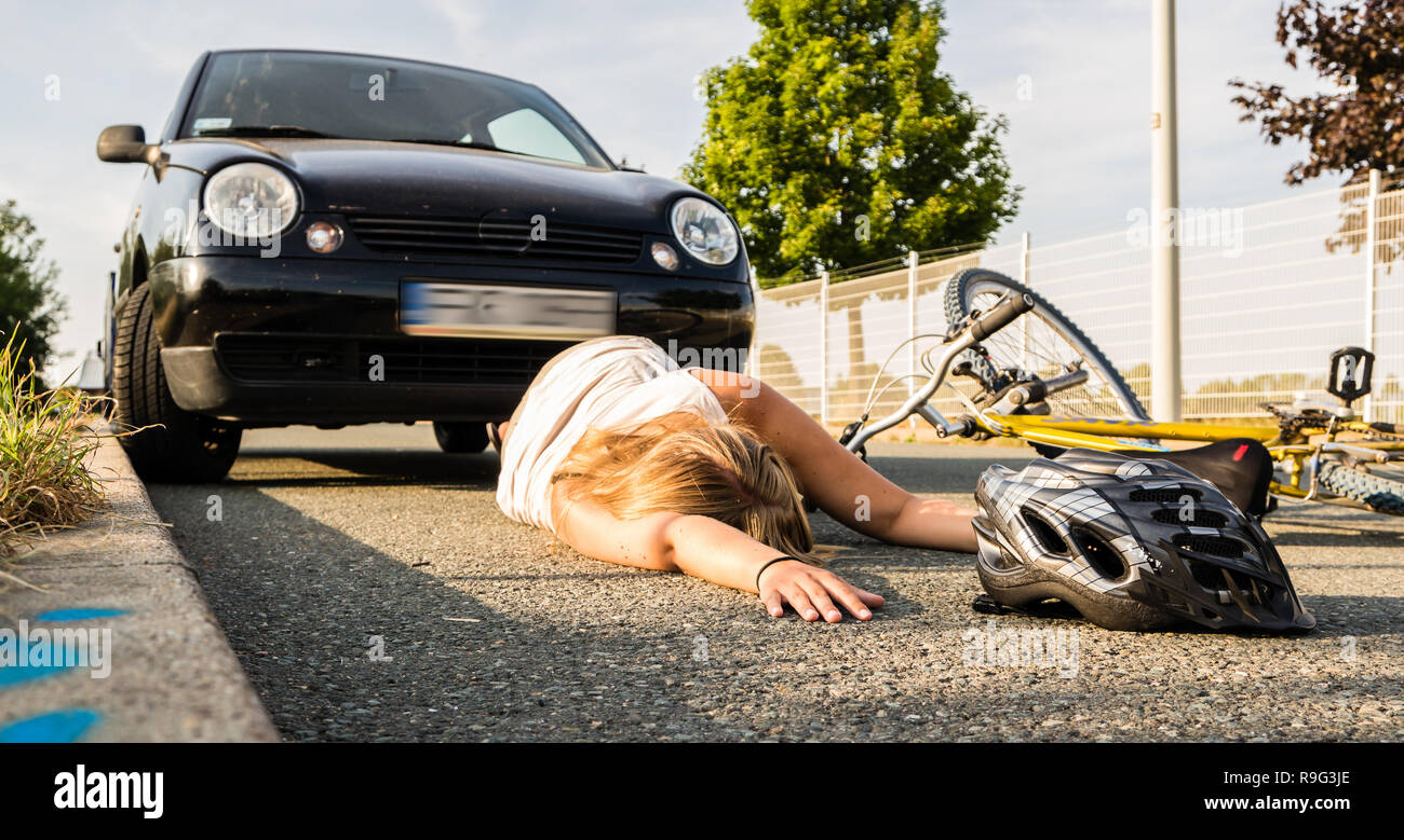 Incidente con un ciclista Foto Stock