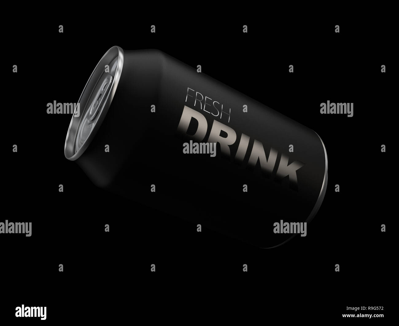 3D Rendering di alluminio vuote per bibite su sfondo nero Foto Stock