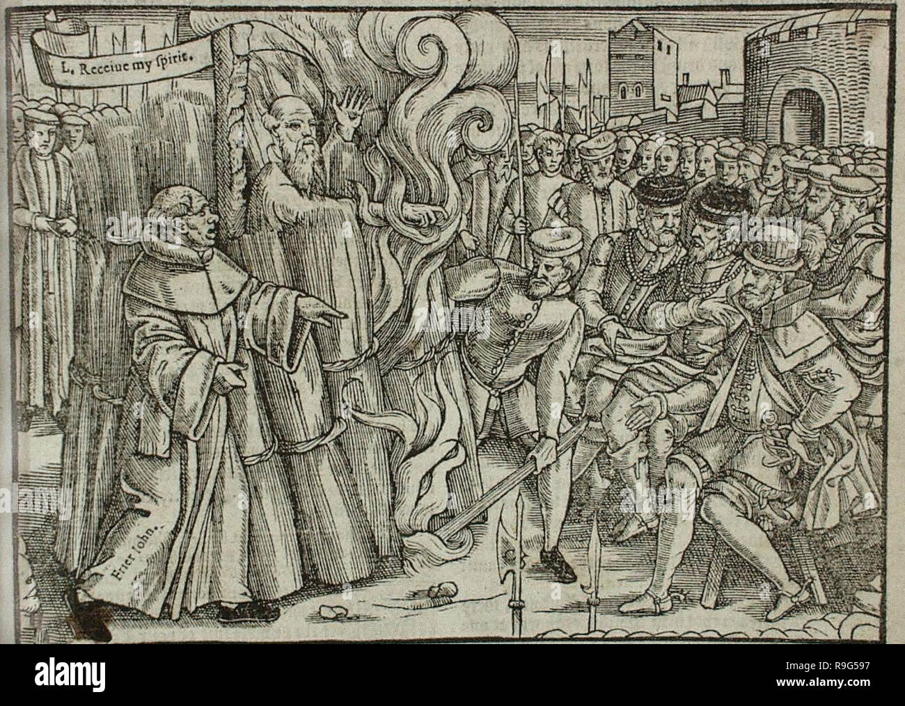 Thomas Cranmer di esecuzione della masterizzazione, nel 1556. John Foxe il libro dei martiri Foto Stock