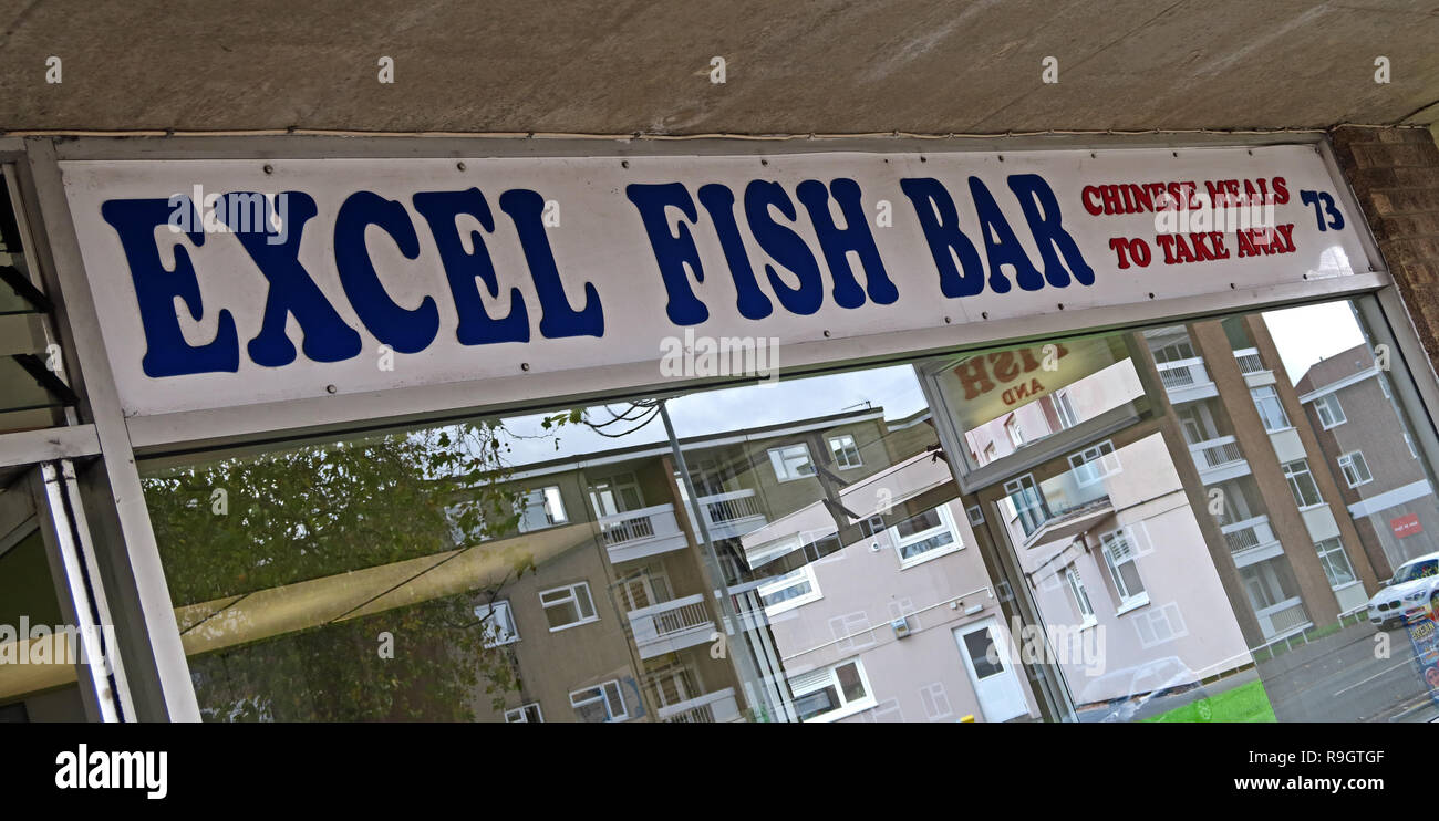 Excel Fish Bar, 73 West St, Bridgwater, Somerset, Inghilterra sudoccidentale, UK, TA6 3RH - Foglio di calcolo cena bar e fast food Foto Stock