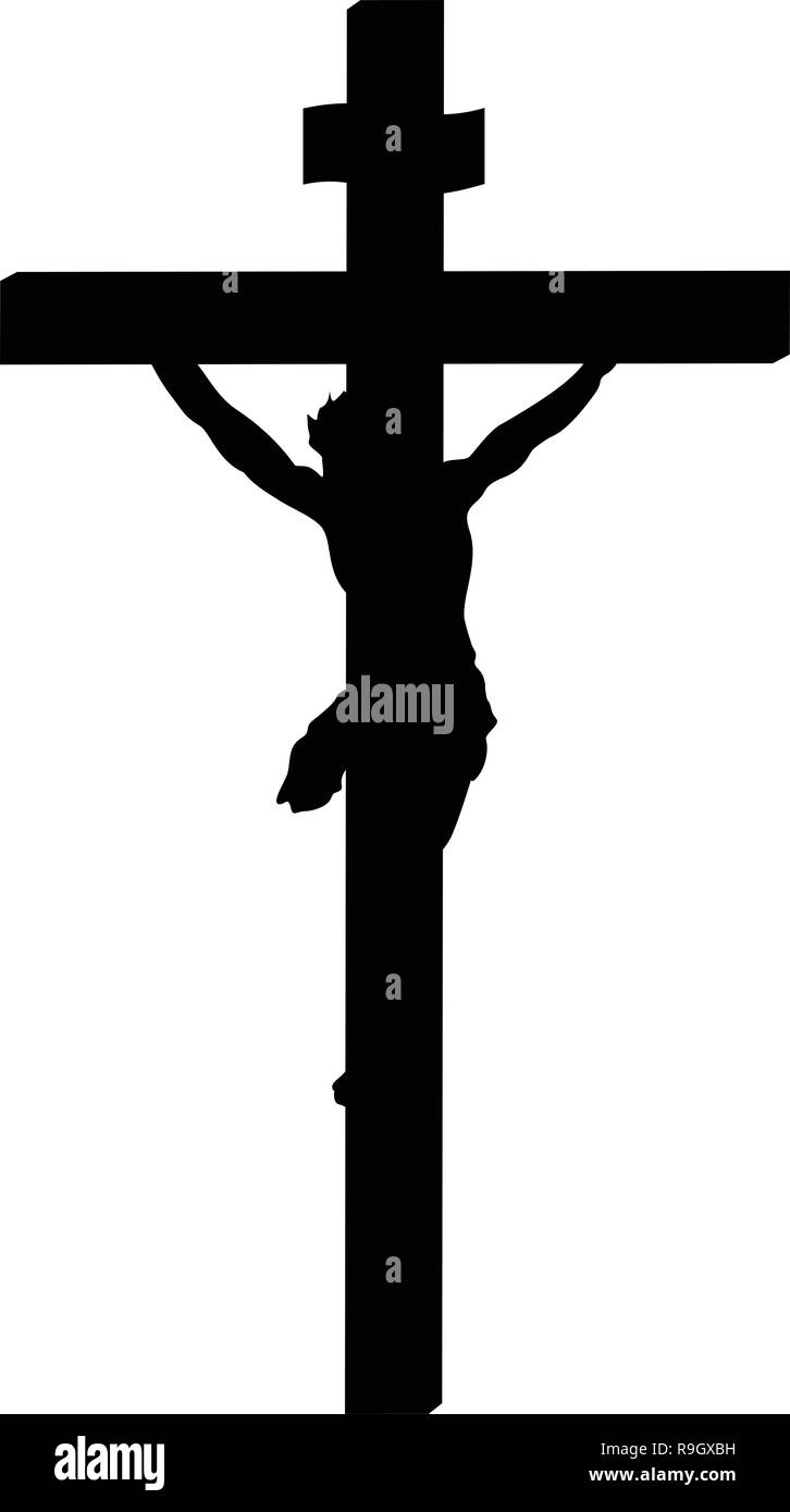 Silhouette della crocifissione di Gesù isolato su bianco Illustrazione Vettoriale