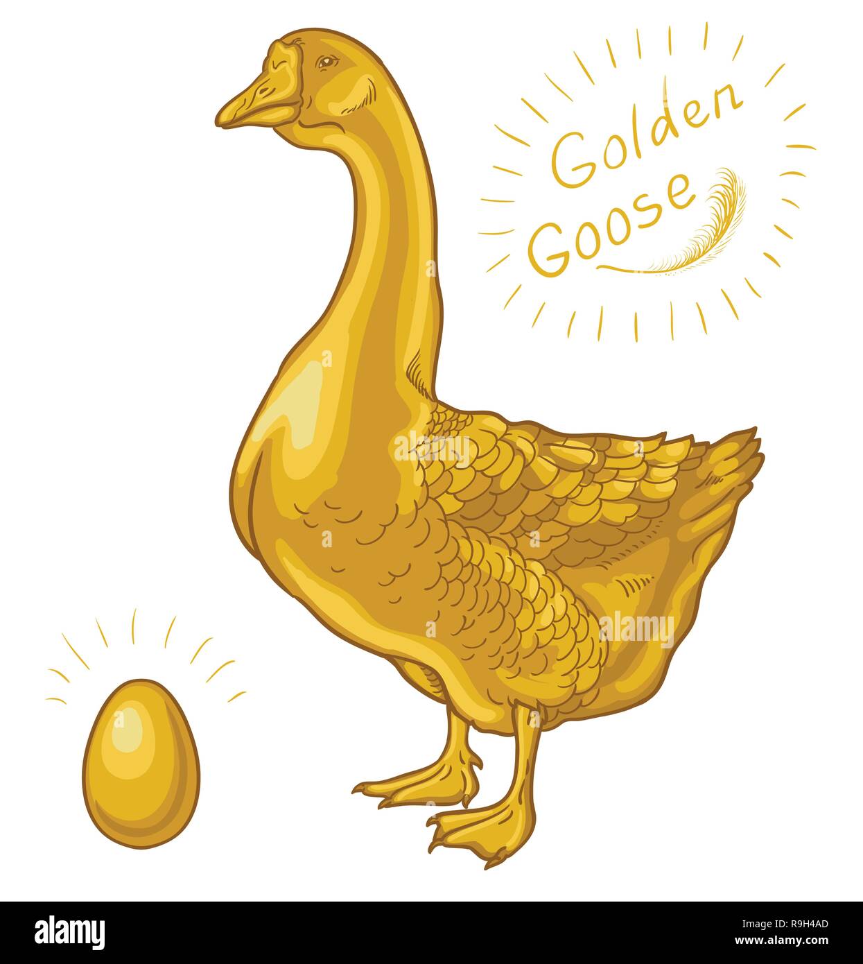 Golden Goose, oca su uno sfondo bianco, Golden Egg Illustrazione Vettoriale