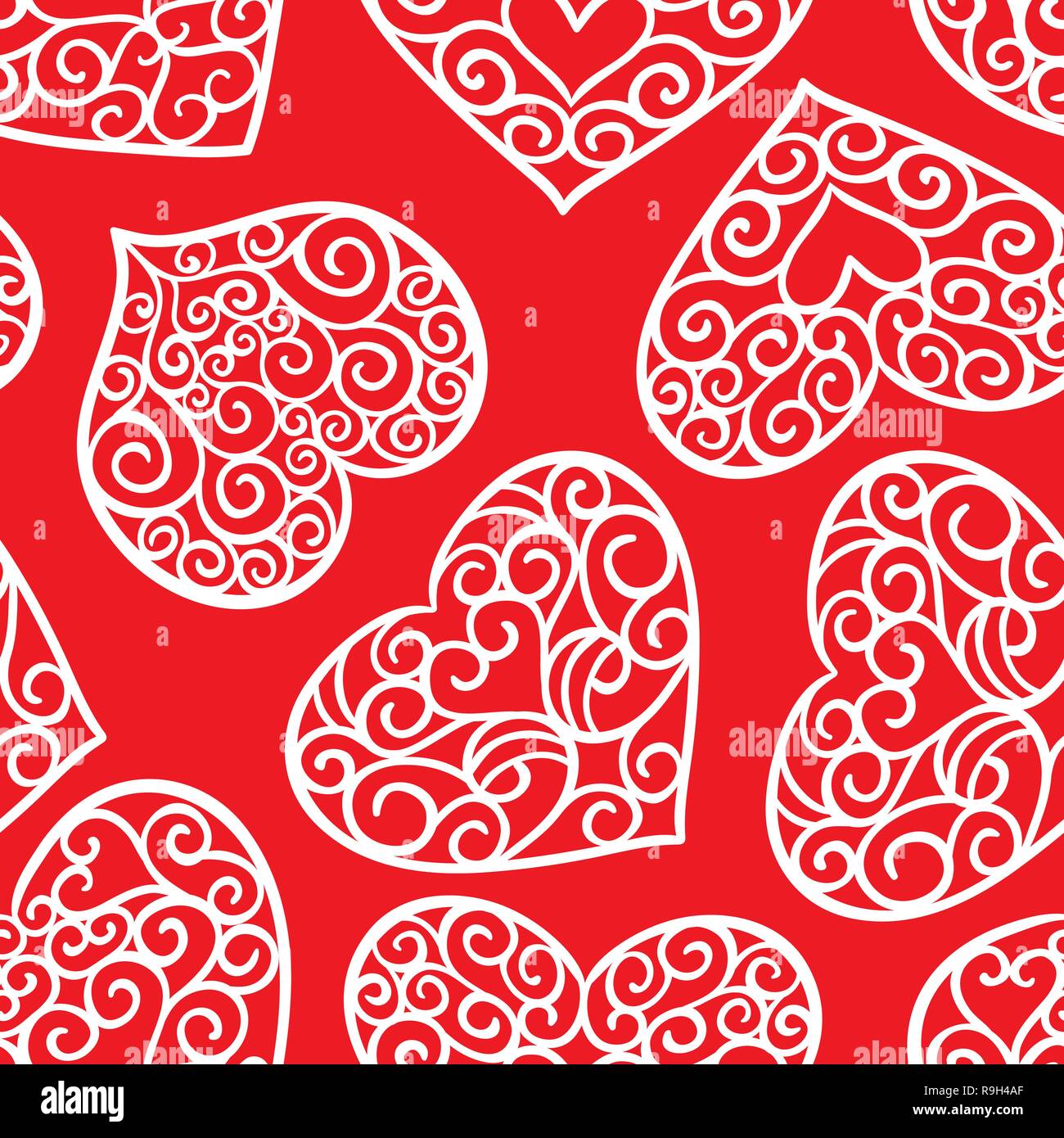 Il giorno di San Valentino vintage seamless pattern su uno sfondo rosso Illustrazione Vettoriale