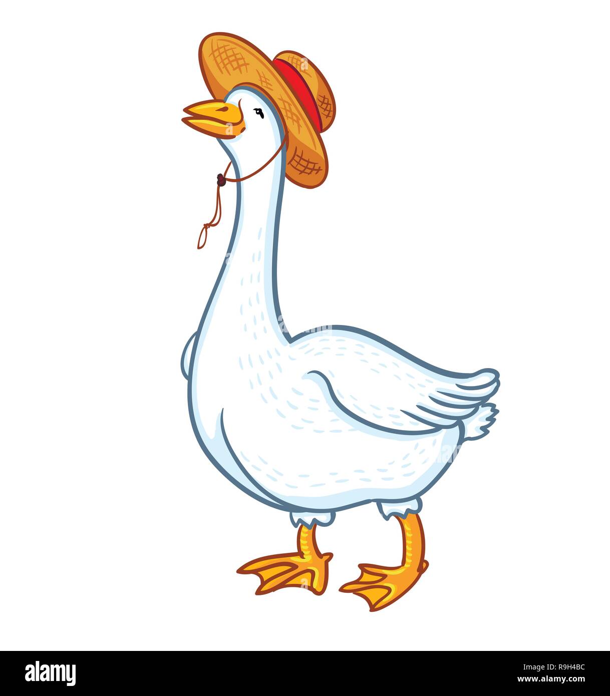 Oca Bianca con un cappello isolati su sfondo bianco, oca maschio. Cartoon funny goose, pollame, degli animali da allevamento Illustrazione Vettoriale