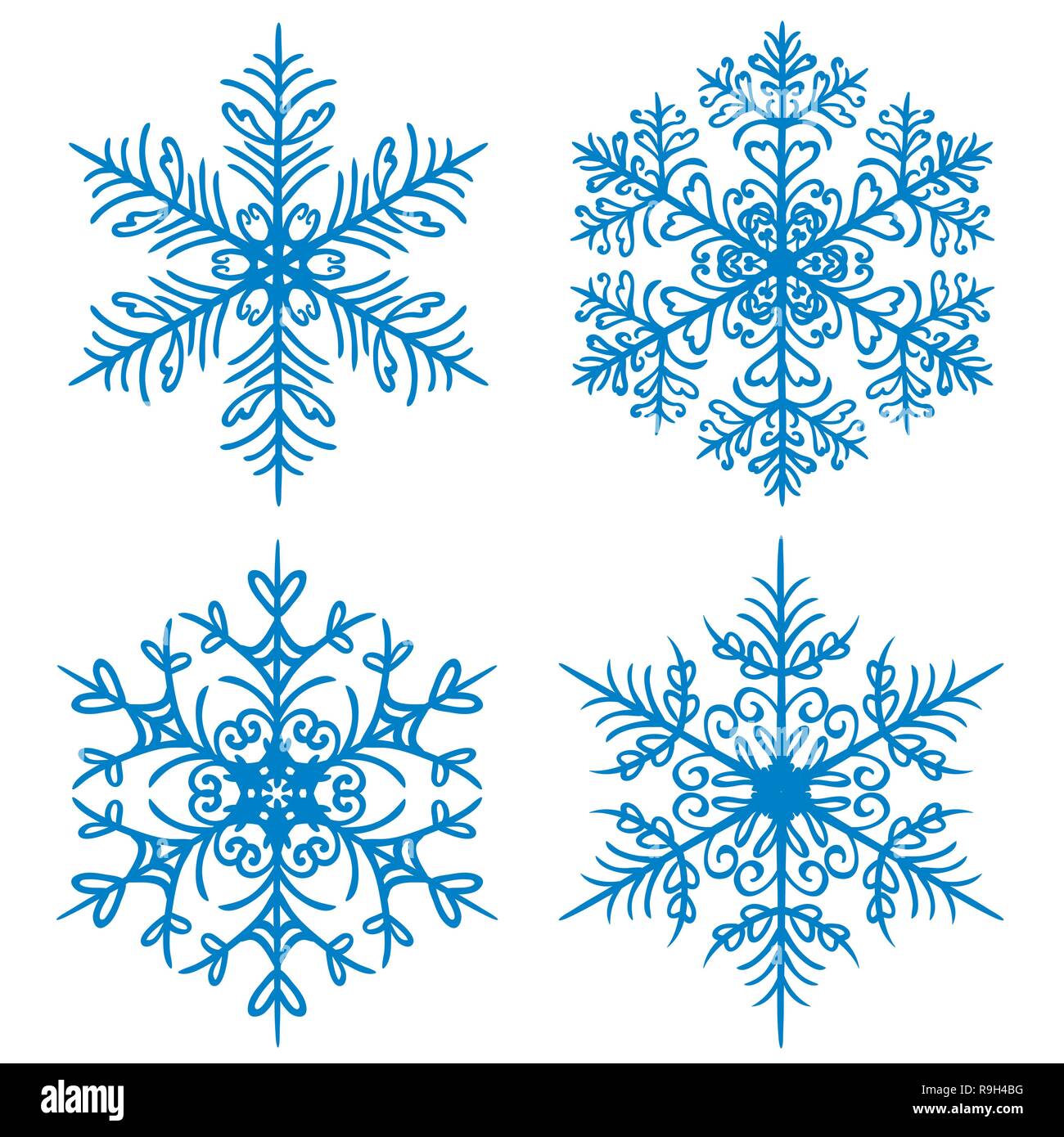 Il simbolo del fiocco di neve in inverno. Sagome su sfondo bianco Illustrazione Vettoriale