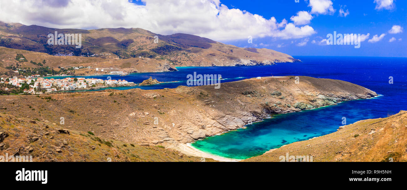 Bella Andros isola,vista panoramica,Cyclades,Grecia. Foto Stock