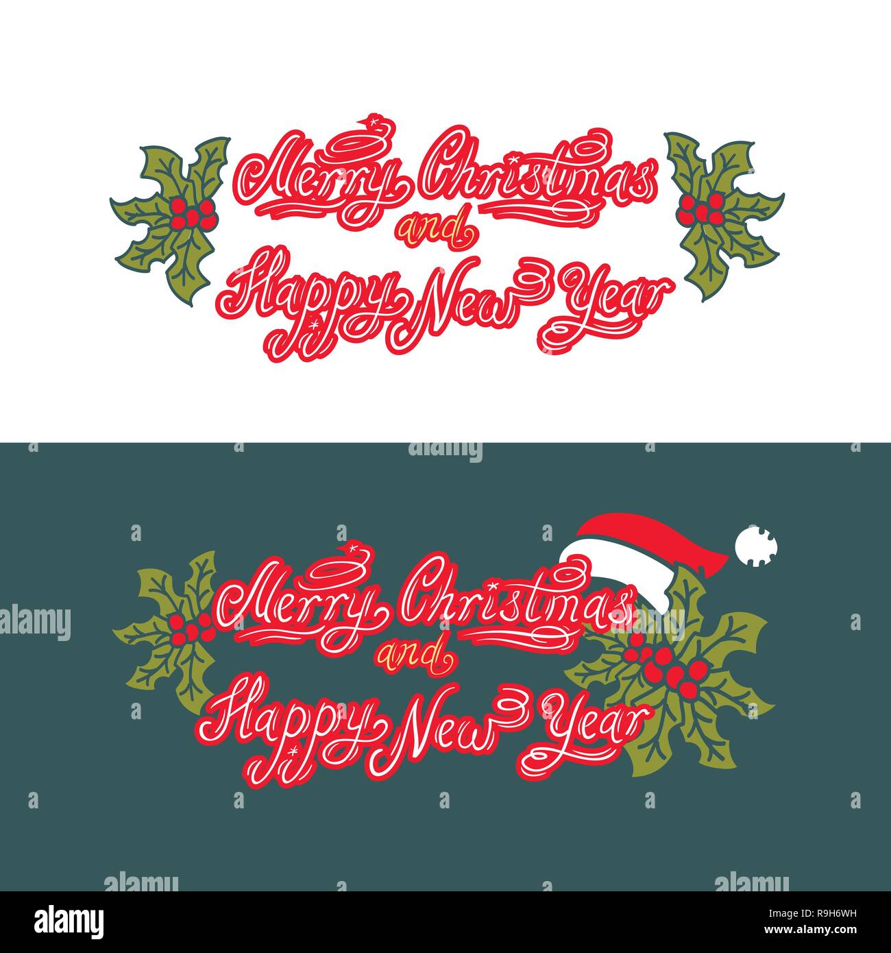 Buon Natale e Felice Anno Nuovo. Versione HolidayVector illustrazione. Composizione scritta Illustrazione Vettoriale