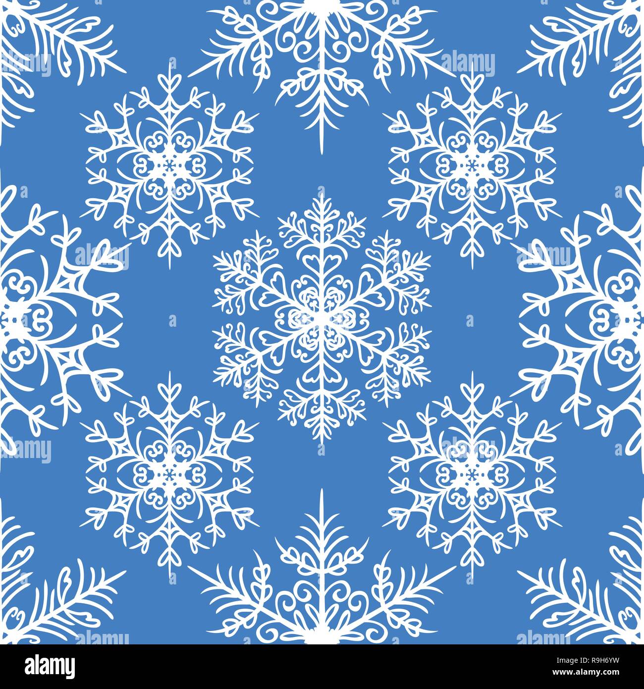 Natale seamless pattern con i fiocchi di neve su sfondo blu. Il design per le vacanze di Natale e Anno Nuovo stampe di moda Illustrazione Vettoriale