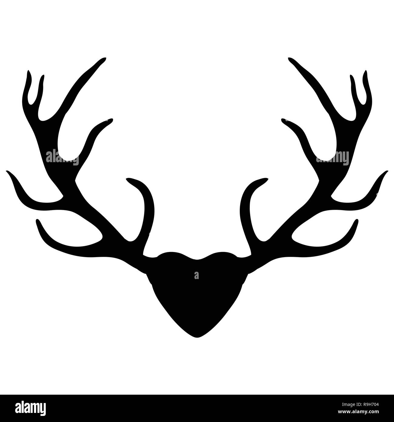 Corna di cervo, silhouette isolati su sfondo bianco Illustrazione Vettoriale