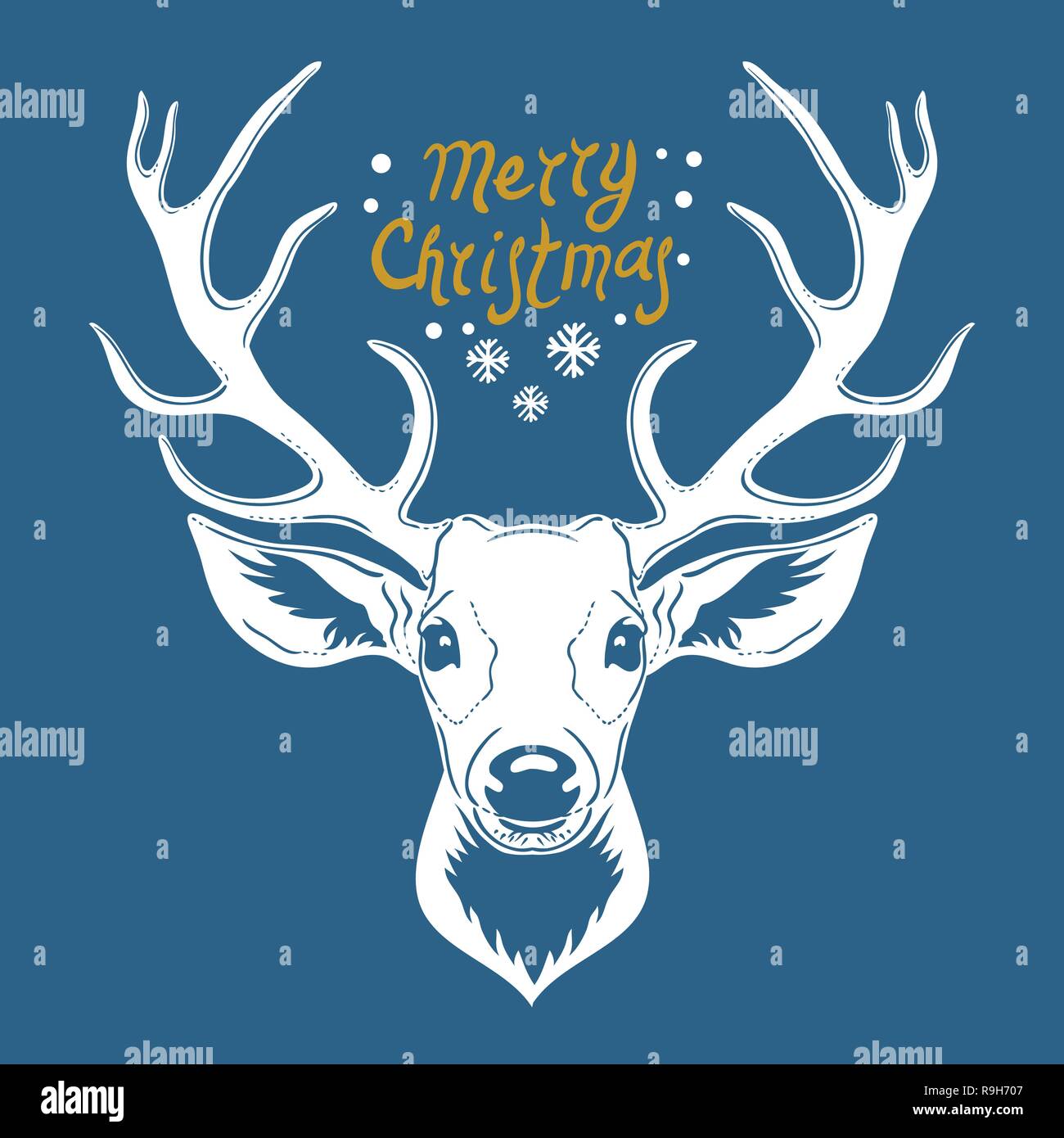 Testa di renne isolato su sfondo blu, illustrazione vettoriale. Natale Design Illustrazione Vettoriale