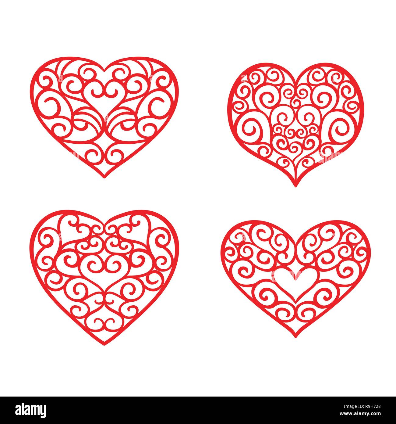 Impostare disegnati a mano cuori. Gli elementi di design per il giorno di San Valentino. Illustrazione Vettoriale Illustrazione Vettoriale
