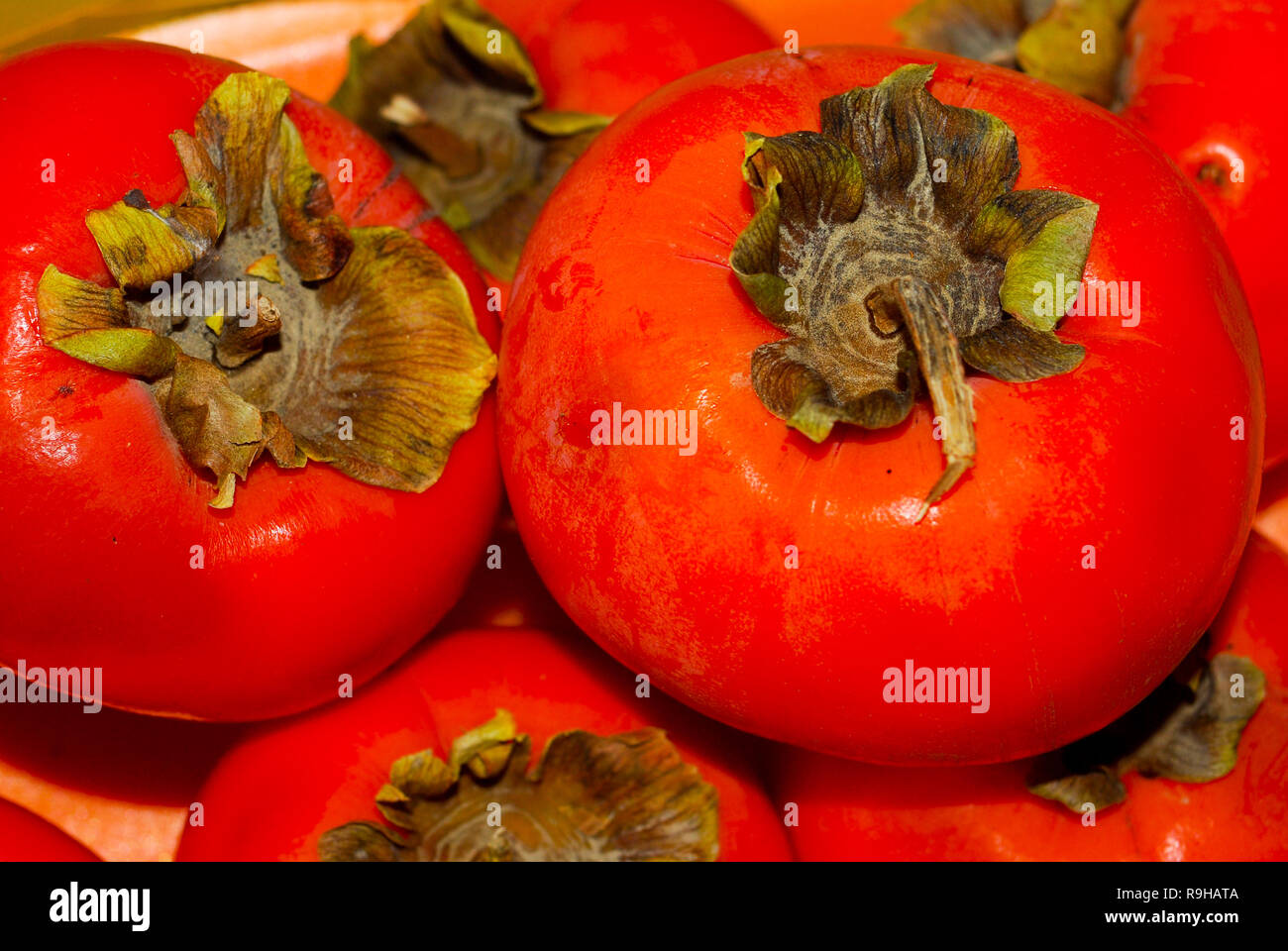 Organic fresche Cachi close-up shot. Foto Stock