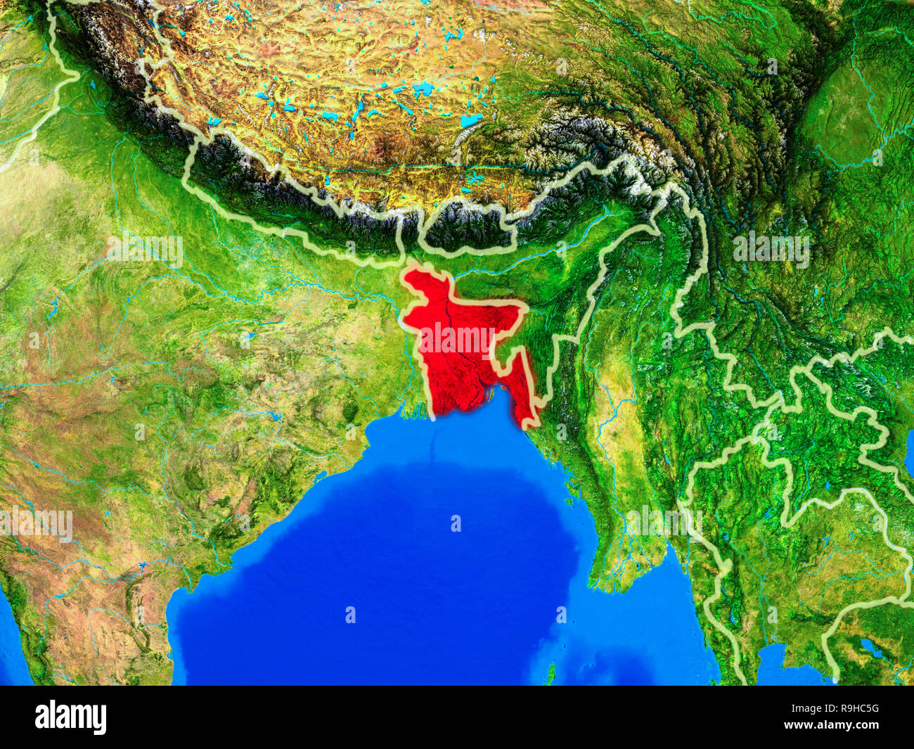 Bangladesh dallo spazio sul modello del pianeta Terra con i confini e molto dettagliata della superficie pianeta. 3D'illustrazione. Gli elementi di questa immagine arredati con Foto Stock