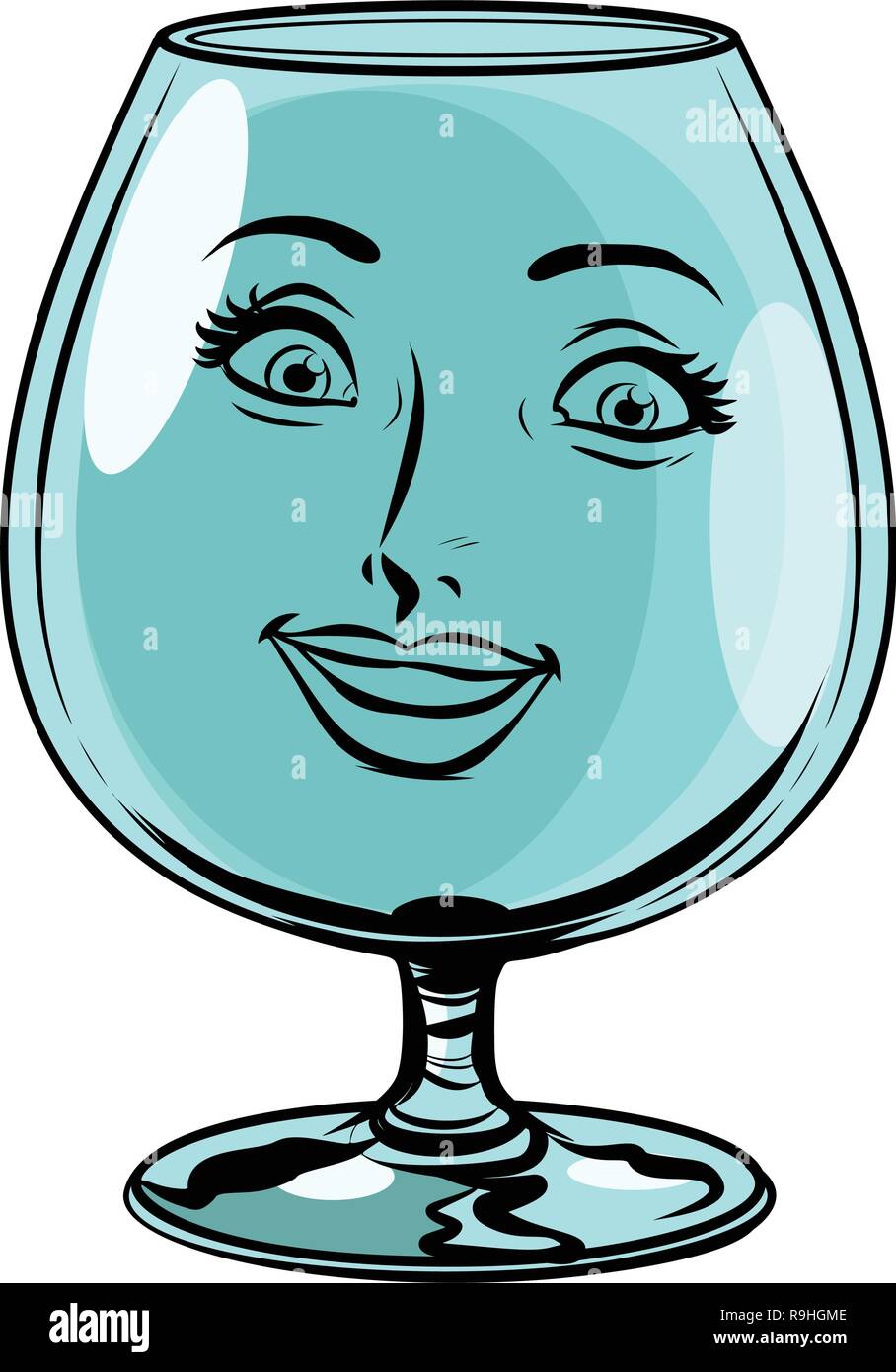 Calice di vetro faccia donna carattere Illustrazione Vettoriale