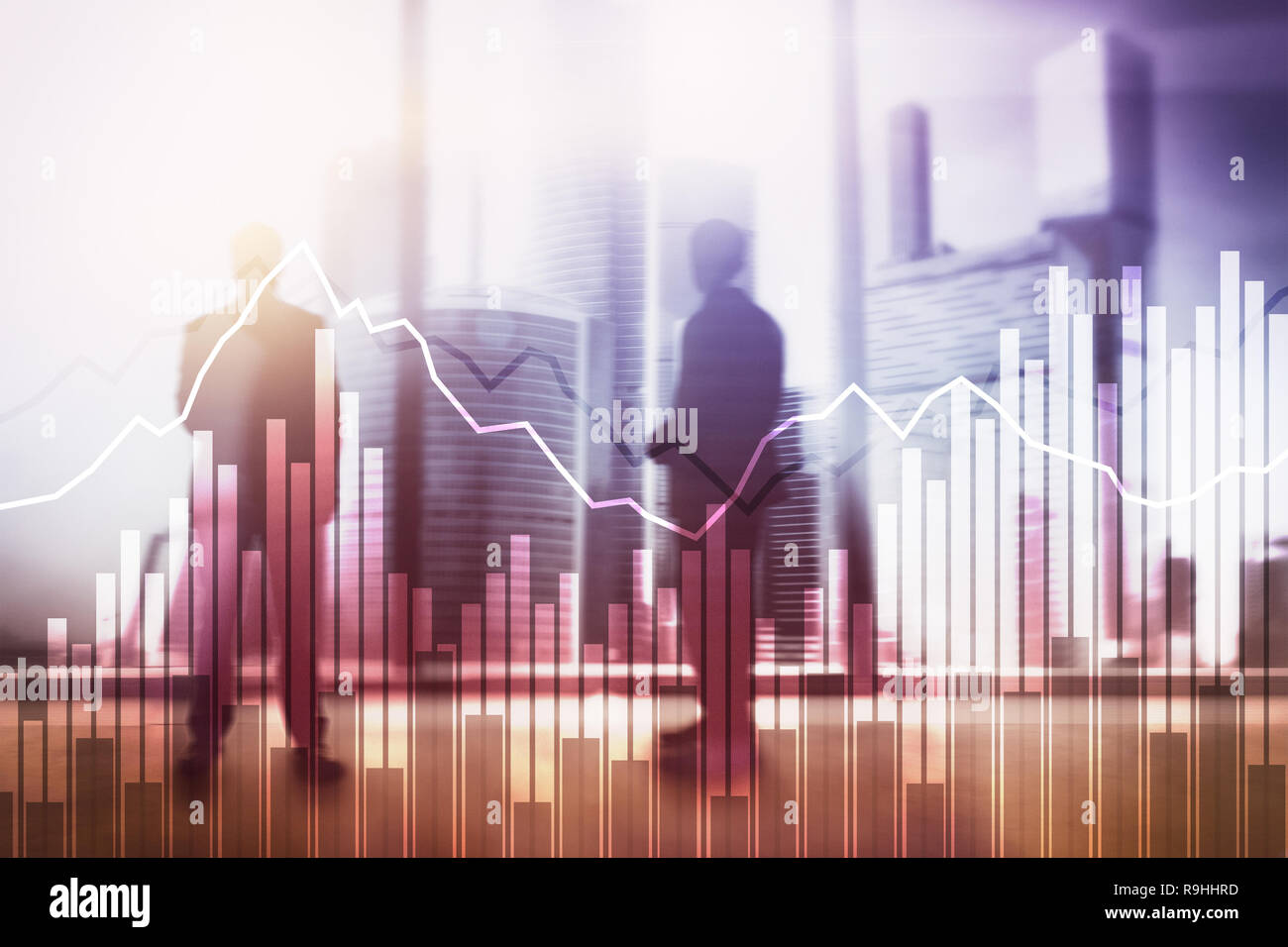 La doppia esposizione grafici finanziari e schemi. Affari, Economia e il concetto di investimento. Foto Stock