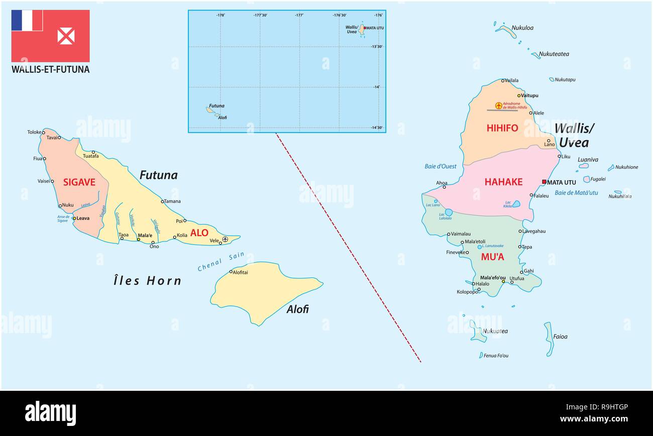Road map del territorio d Oltremare della Repubblica francese di Wallis e Futuna Illustrazione Vettoriale