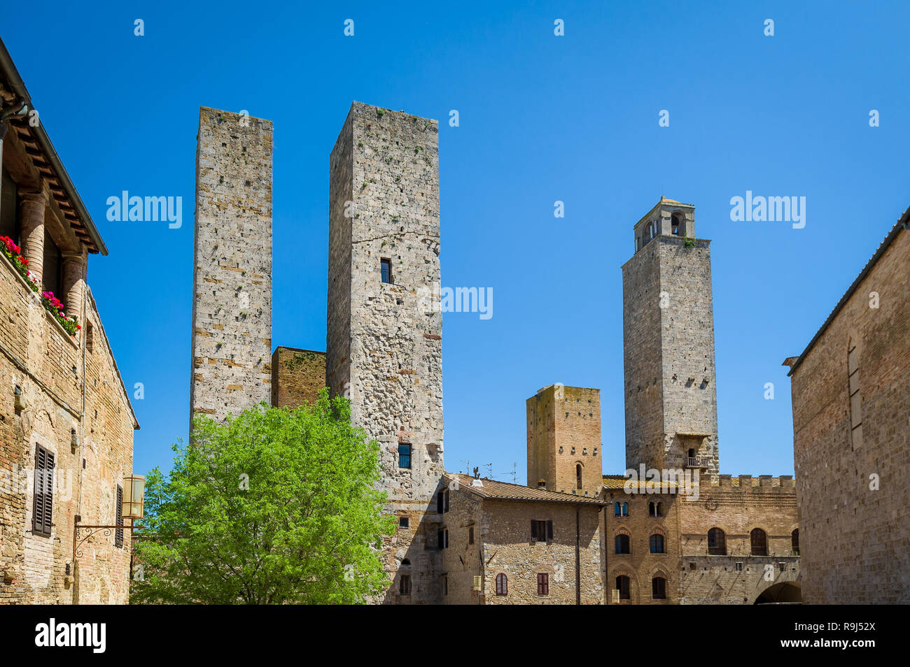 Famoso e antico grattacielo di San Gimignano - La città delle torri medievali. Toscana, Italia. Foto Stock