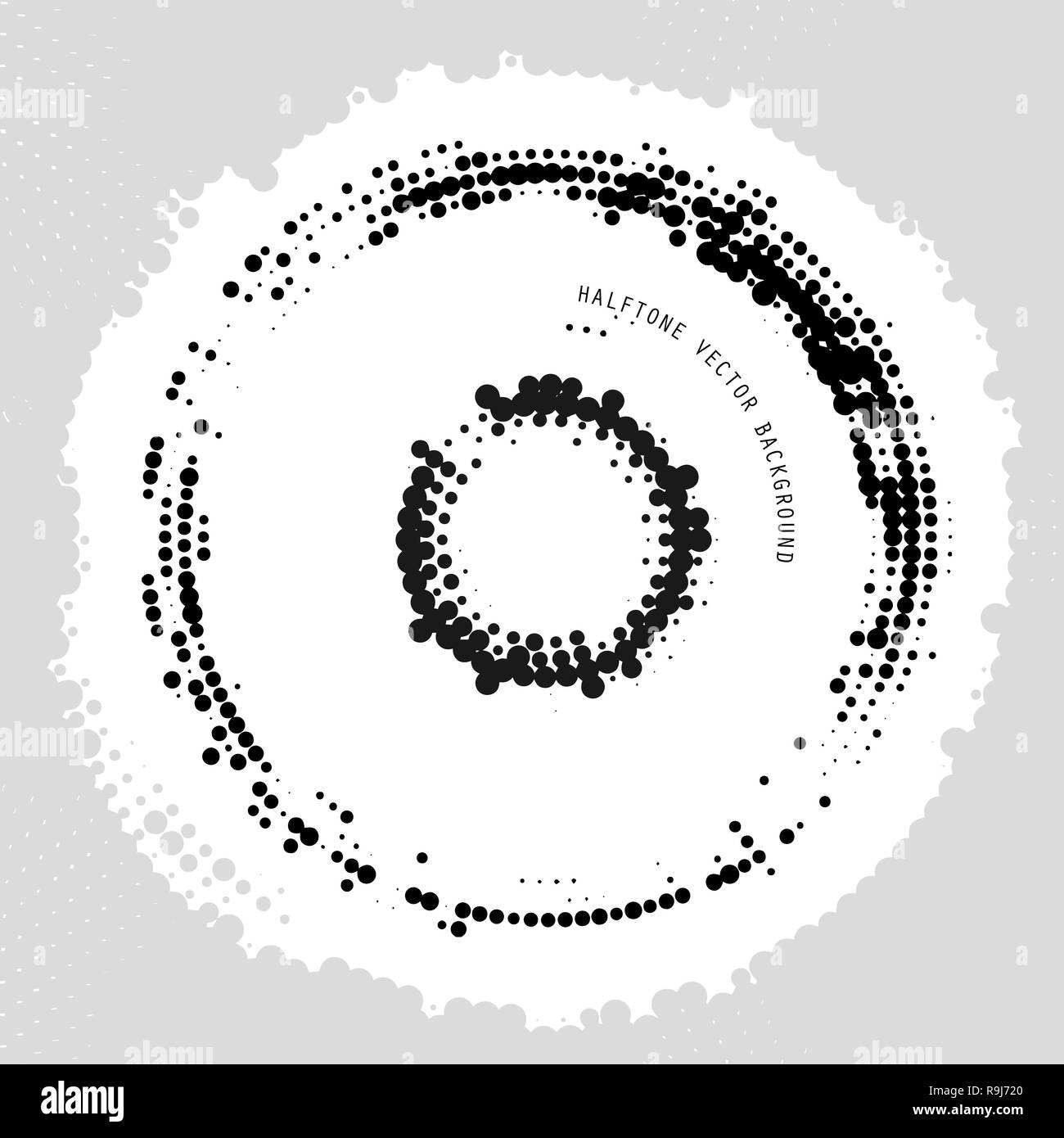 Il design della musica disco di punti neri punti neri su uno sfondo trasparente con un esempio del titolo in un cerchio. Illustrazione Vettoriale