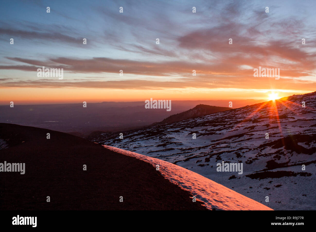 Tramonto sull'Etna Foto Stock