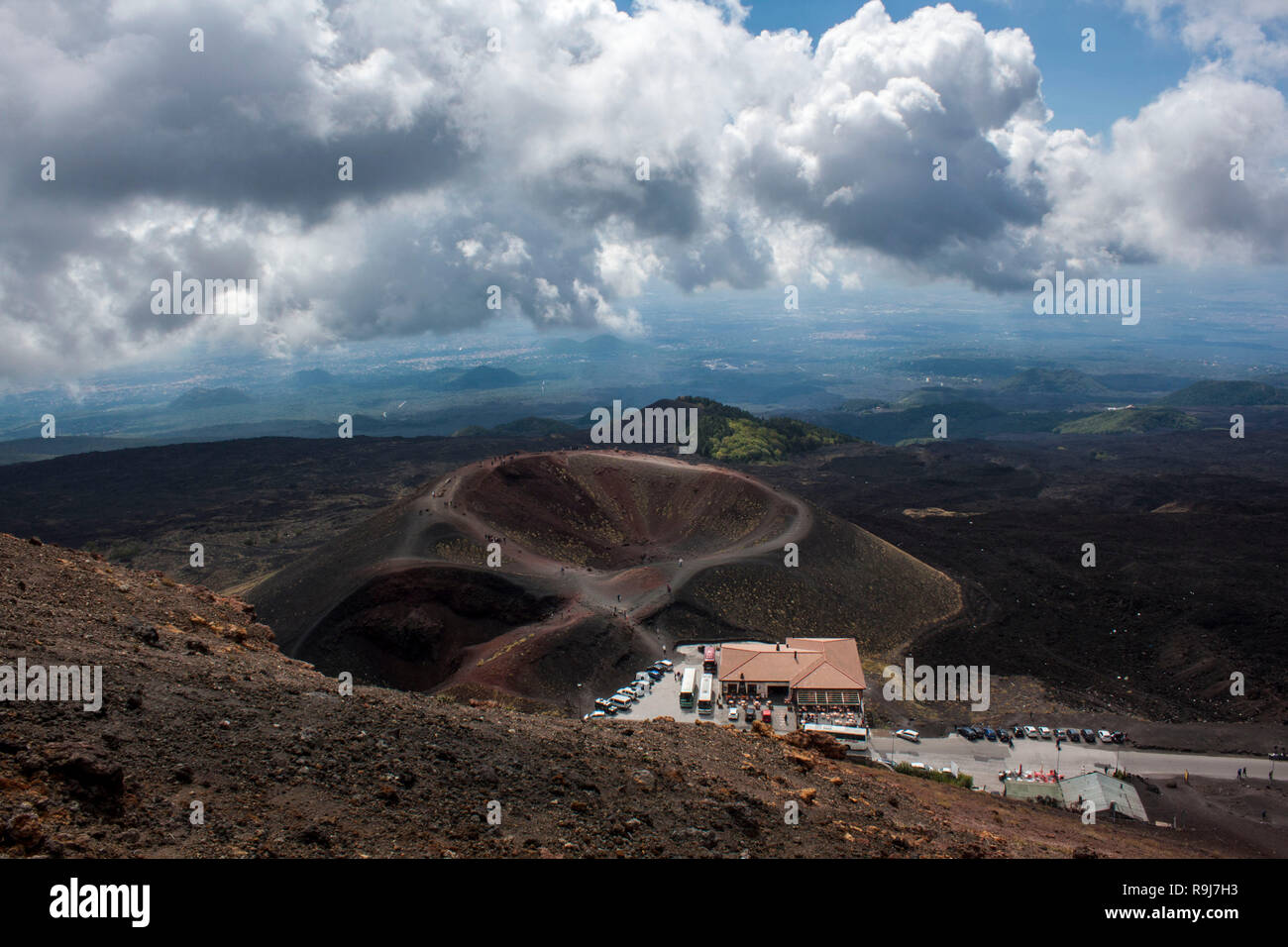 Vista sul vulcano Etna, Sicilia Foto Stock