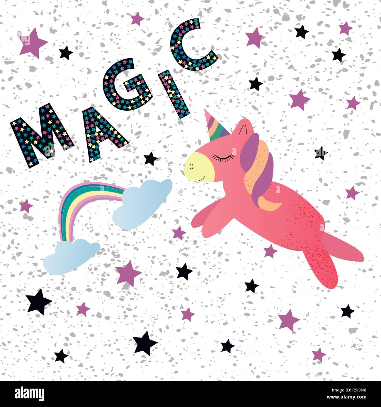 Rosa Magica Unicorn Il Design Del Vettore Con Texture Stampa Per T Shirt Disegno A Mano Illustrazione Per Bambini Immagine E Vettoriale Alamy