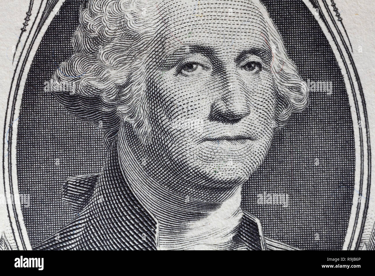 George Washington ritratto macro usa un dollaro banconota o bill. Foto Stock