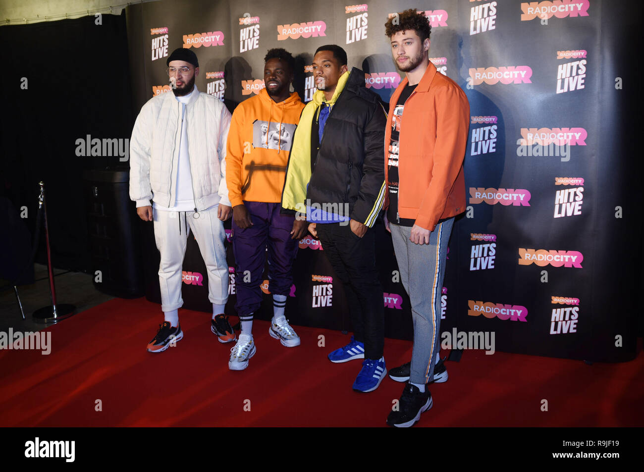 Gli artisti che arrivano al Radio City Hits Live at Echo Arena, Liverpool con: RAK-su, myles stephenson, Mustafa Rahimtulla, jamal shurland, Ashley fongho dove: Liverpool, Regno Unito quando: 23 Nov 2018 Credit: Graham Finney/WENN Foto Stock