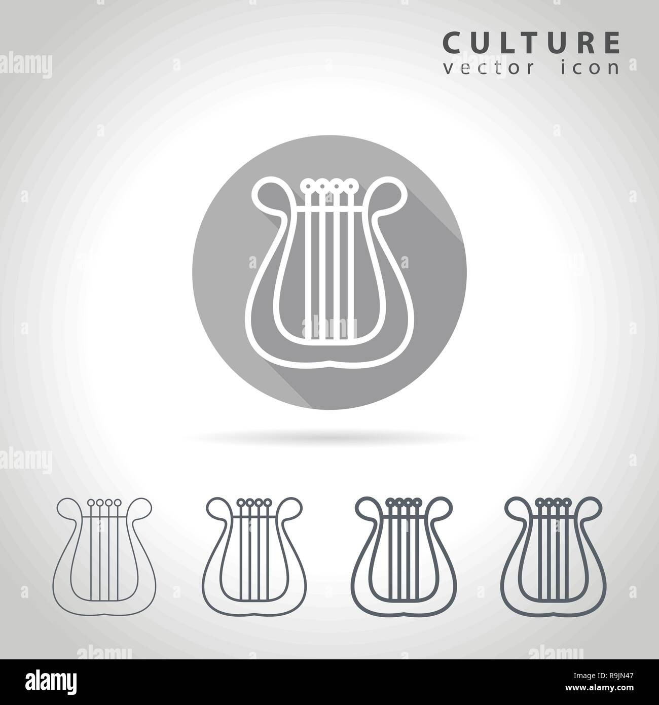 Cultura delineare icon set, la raccolta di immagini di arpa, illustrazione vettoriale Illustrazione Vettoriale