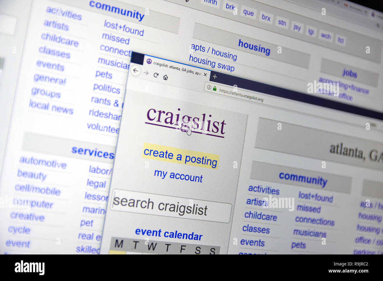 MONTREAL, Canada - 24 dicembre 2018: Craigslist Atlanta home page. Craigslist è un americano di annunci sito web con i lavori, alloggiamento, fo Foto Stock